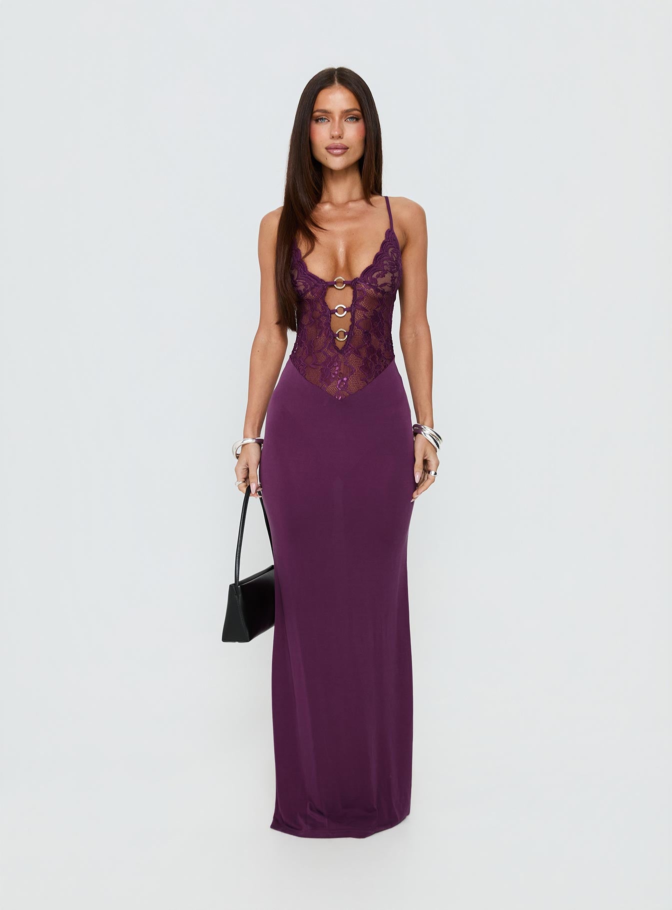 Totema Lace Halter Maxi Dress Purple - Image 9