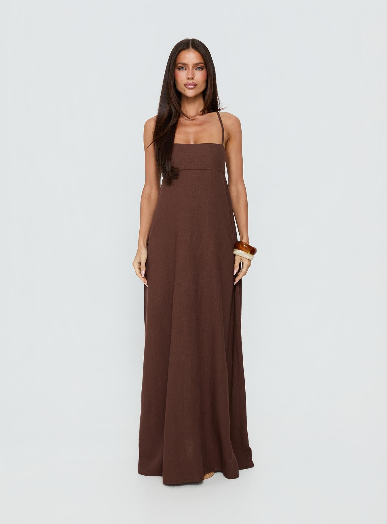 Solie Tie Back Maxi Dress Chocolate - Image 7