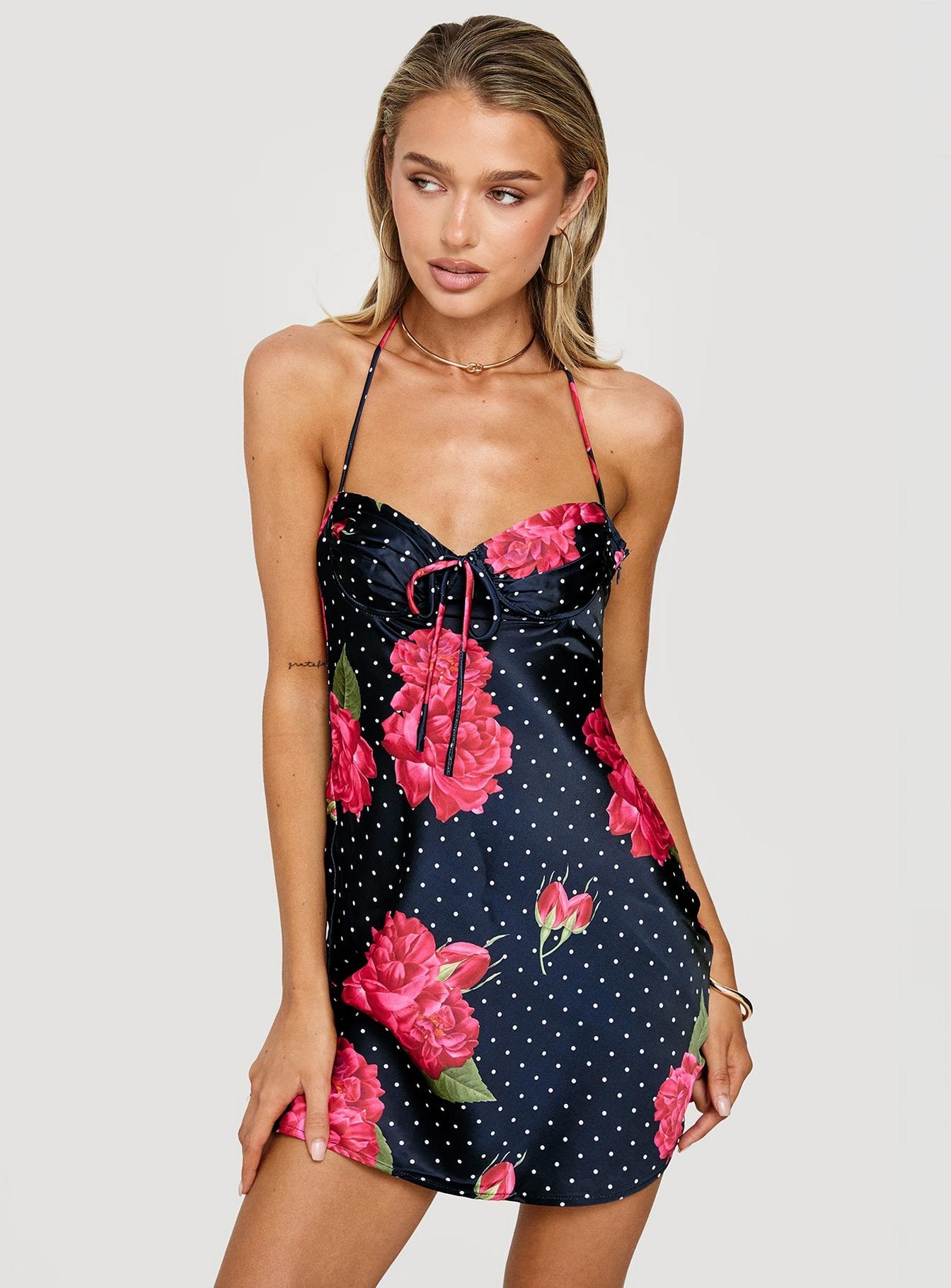 Avabelle Halter Mini Dress Black Floral - Image 8