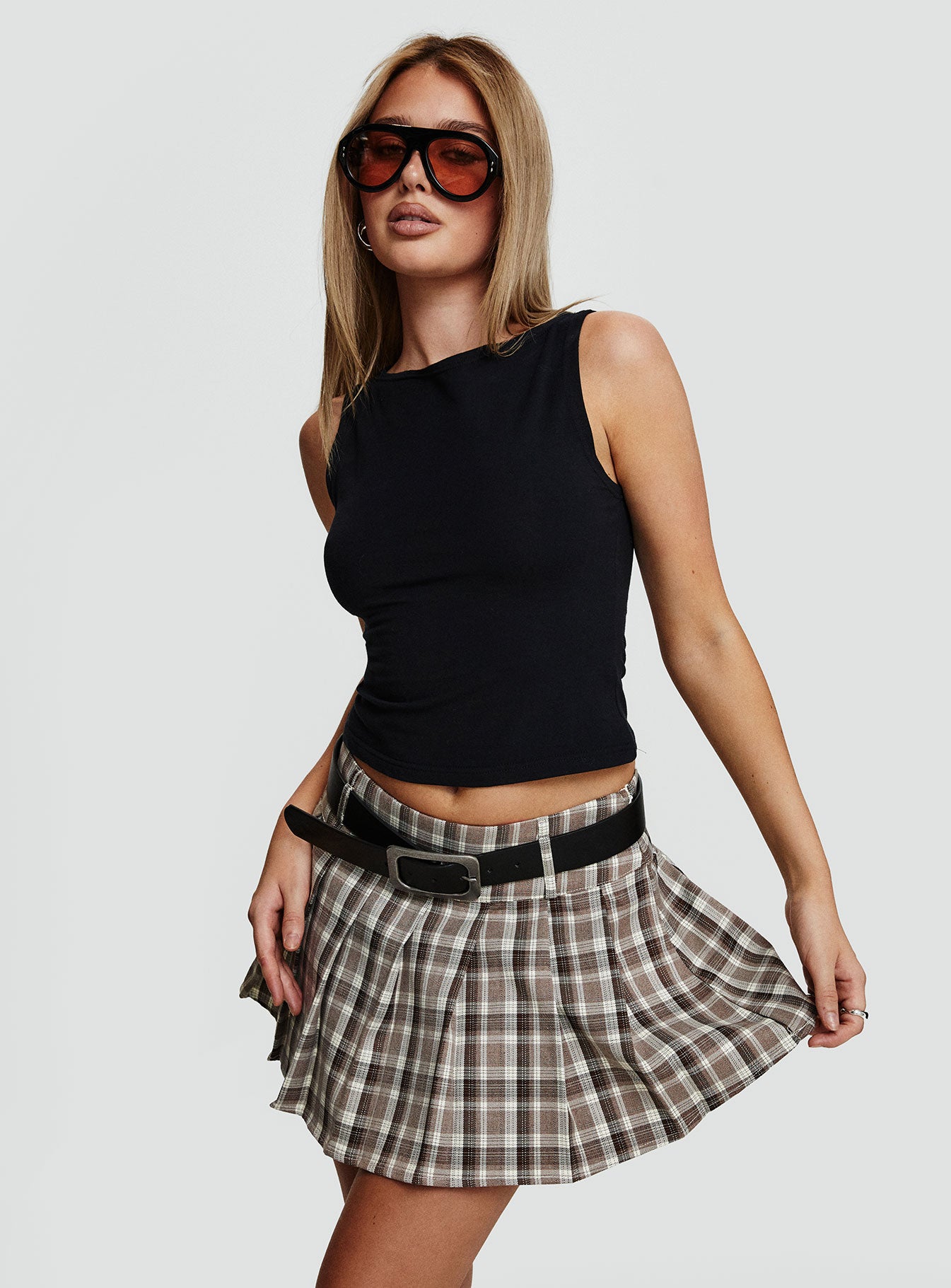 Envision Pleat Mini Skirt Brown Multi - Image 8