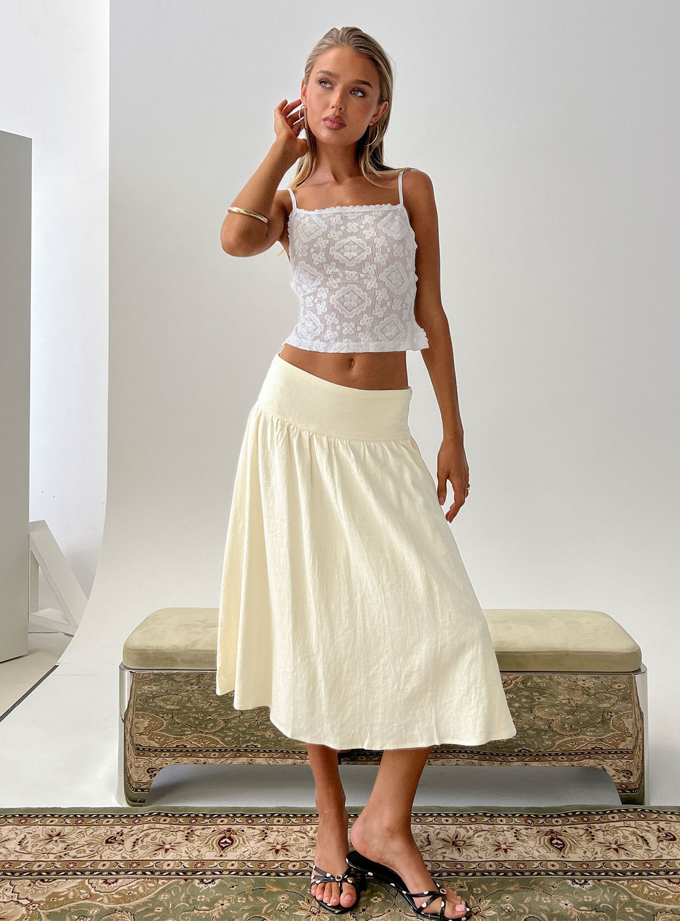 Heart Of Gold Linen Blend Midi Skirt Lemon - Image 8