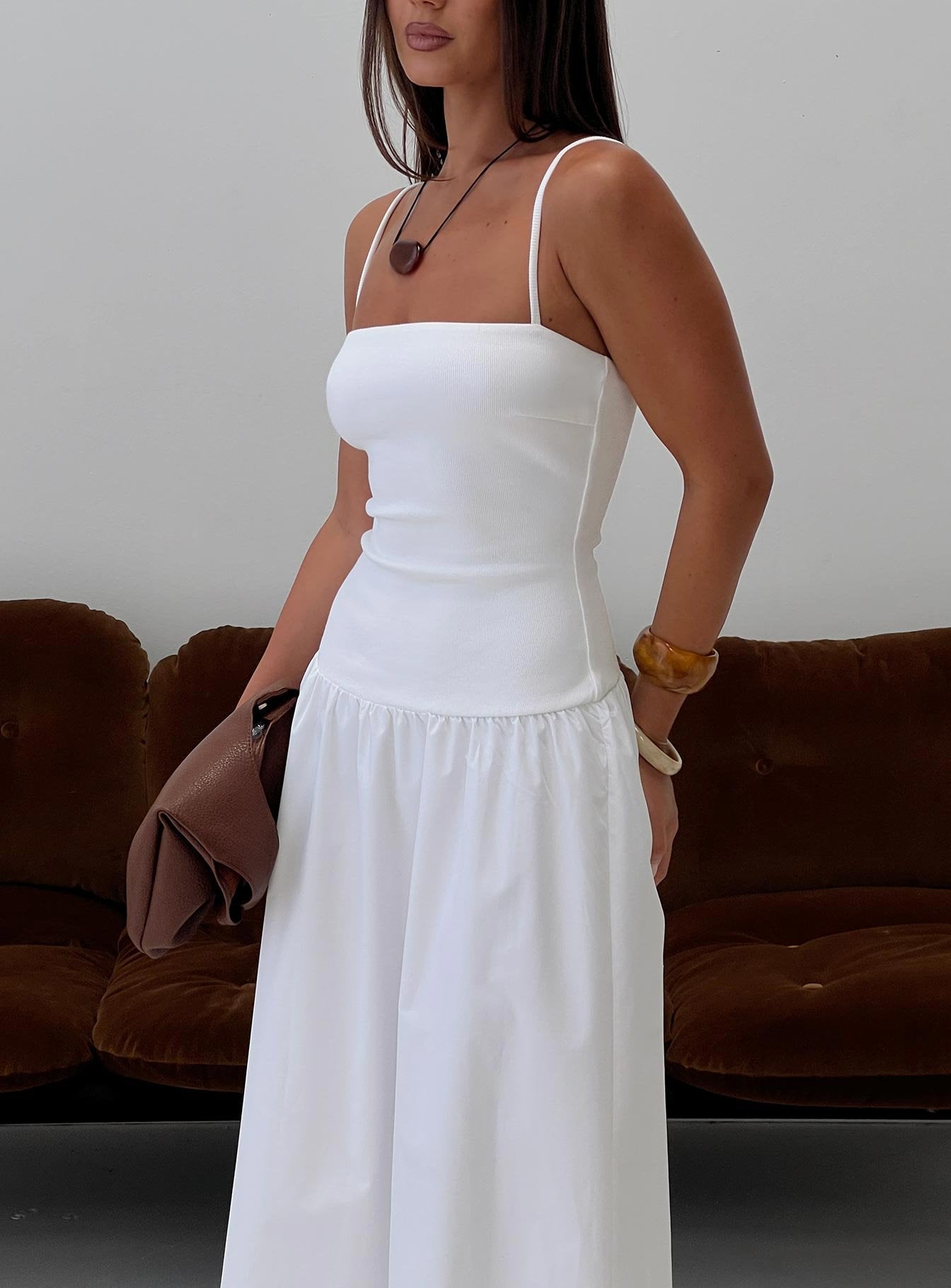 Erroll Drop Waist Knit Maxi Dress White - Image 8