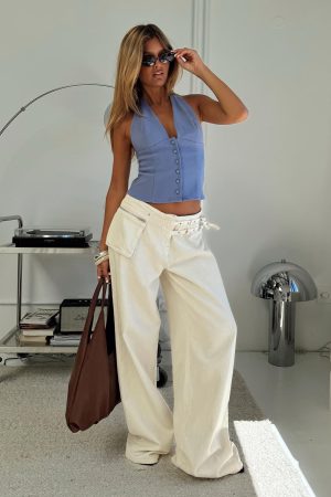 Paltrow Mid Rise Wide Leg Cargo Jeans Cream Petite