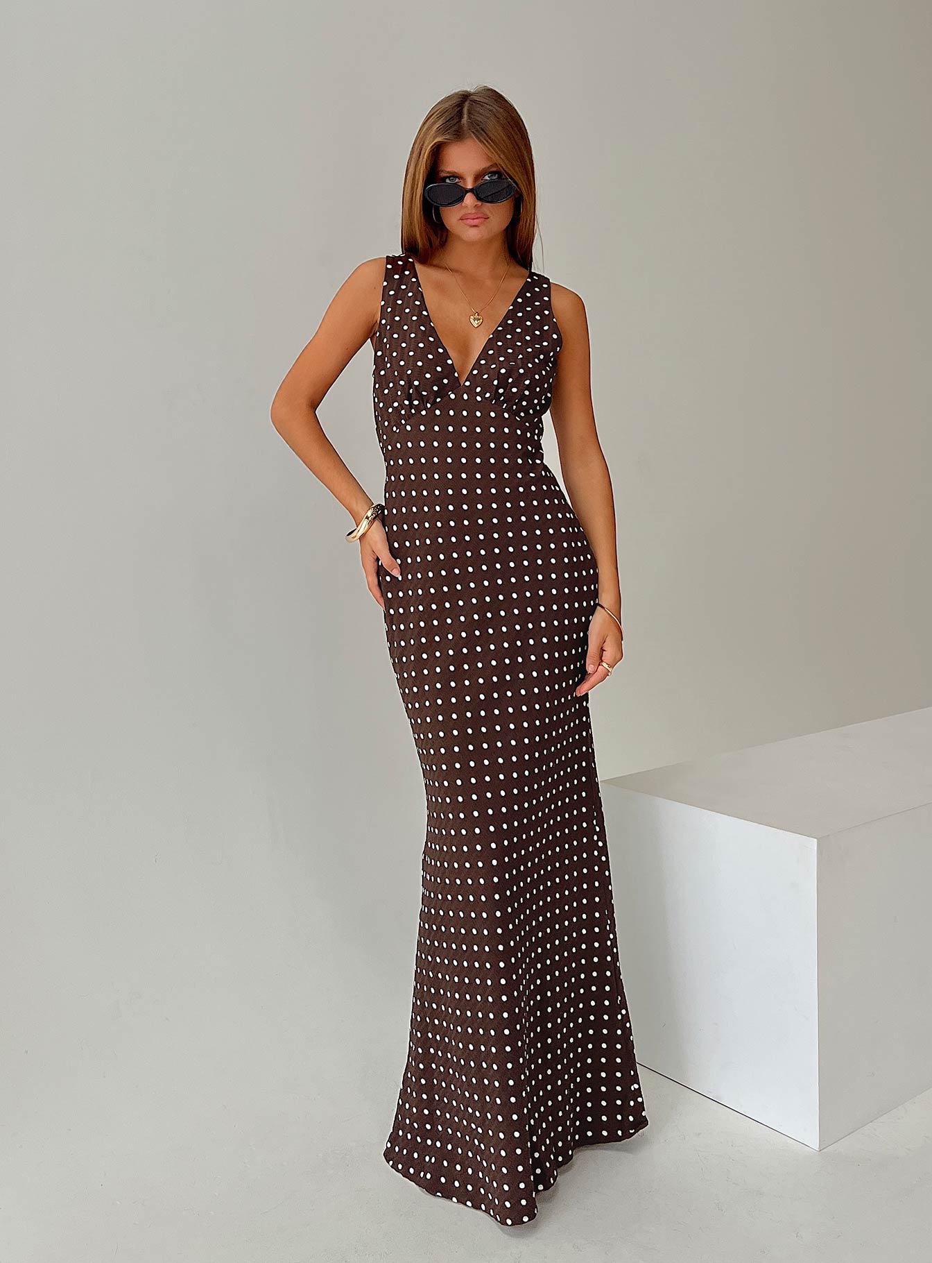 Nellie Maxi Dress Brown Polka Dot - Image 8