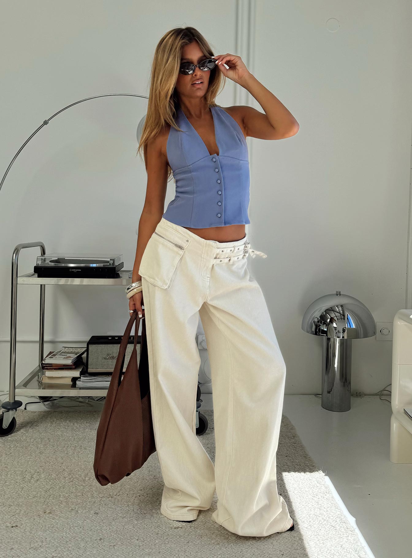 Paltrow Mid Rise Wide Leg Cargo Jeans Cream - Image 3