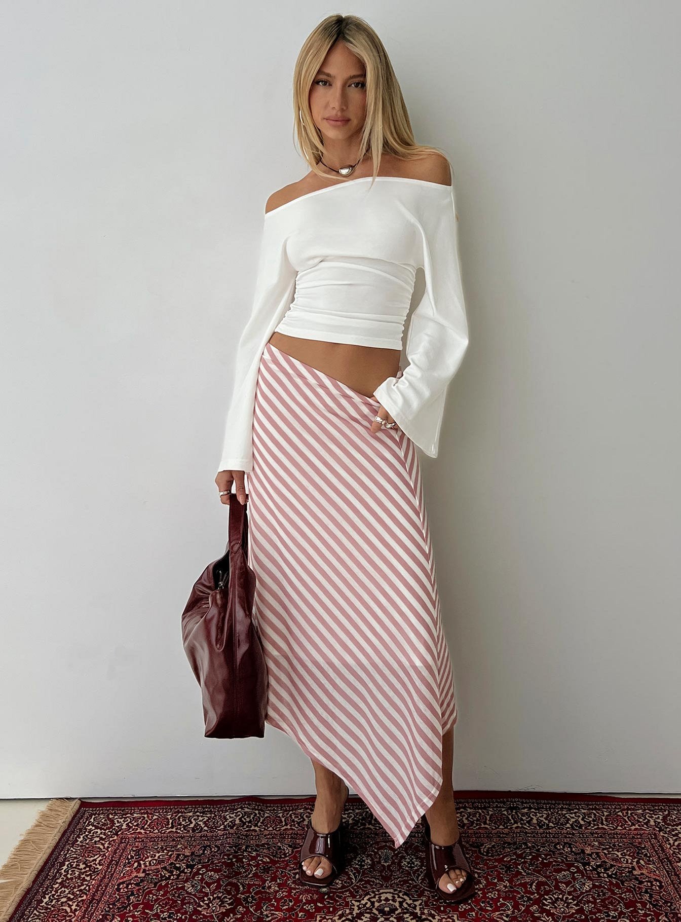 Gwenora Asymmetrical Midi Skirt Pink Stripe - Image 8