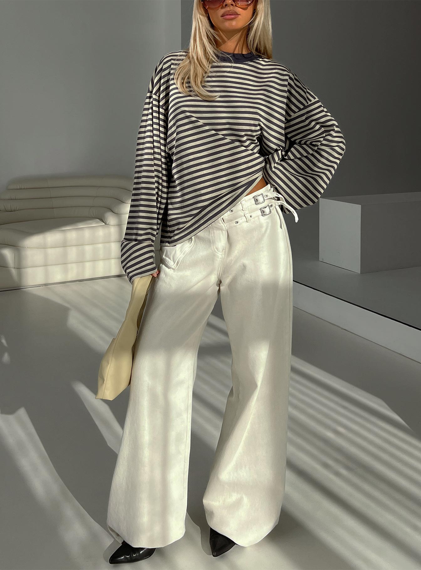 Bloom Long Sleeve Top Beige Stripe - Image 8
