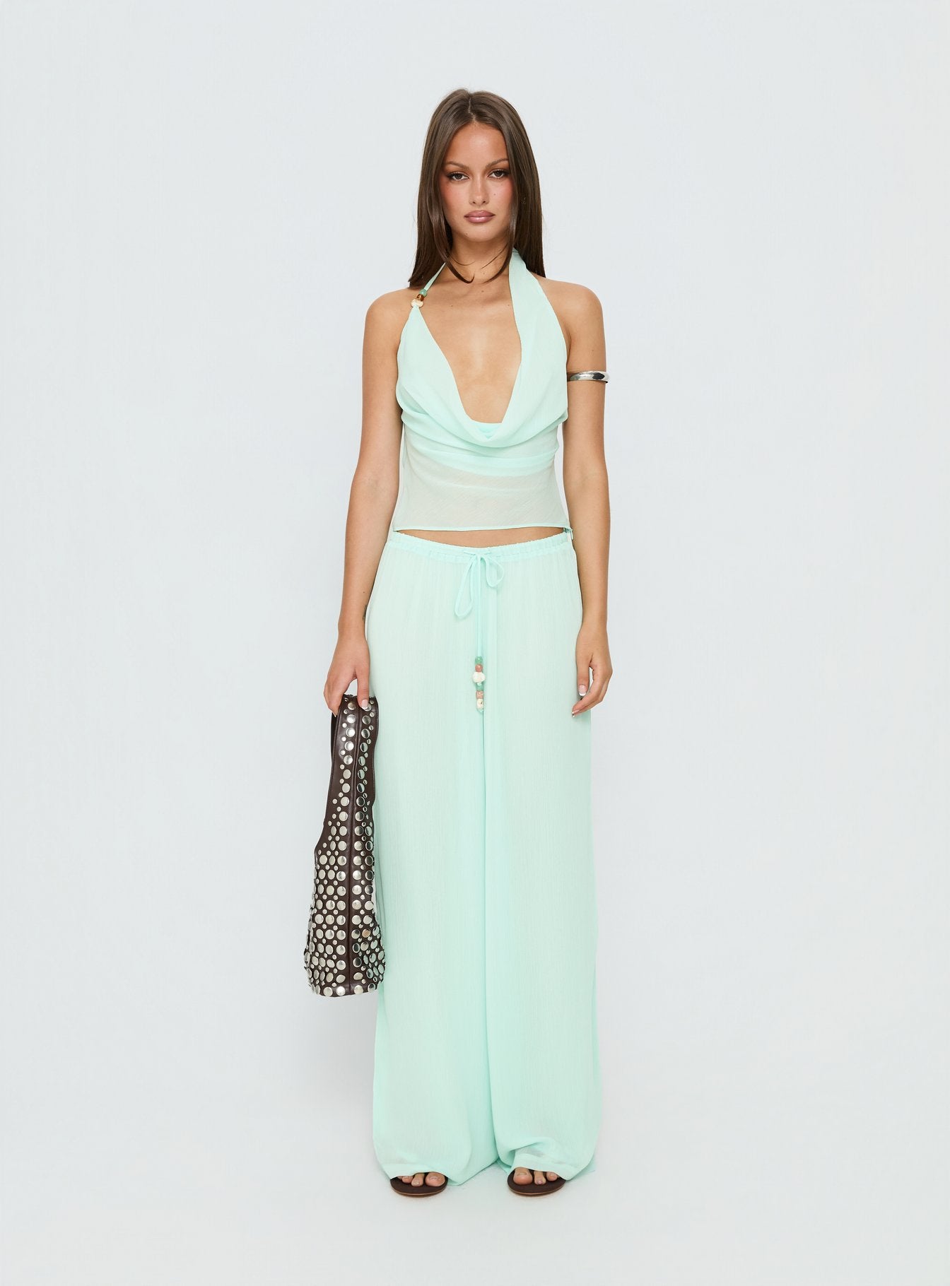 Distinction Halter Chiffon Top Aqua - Image 8