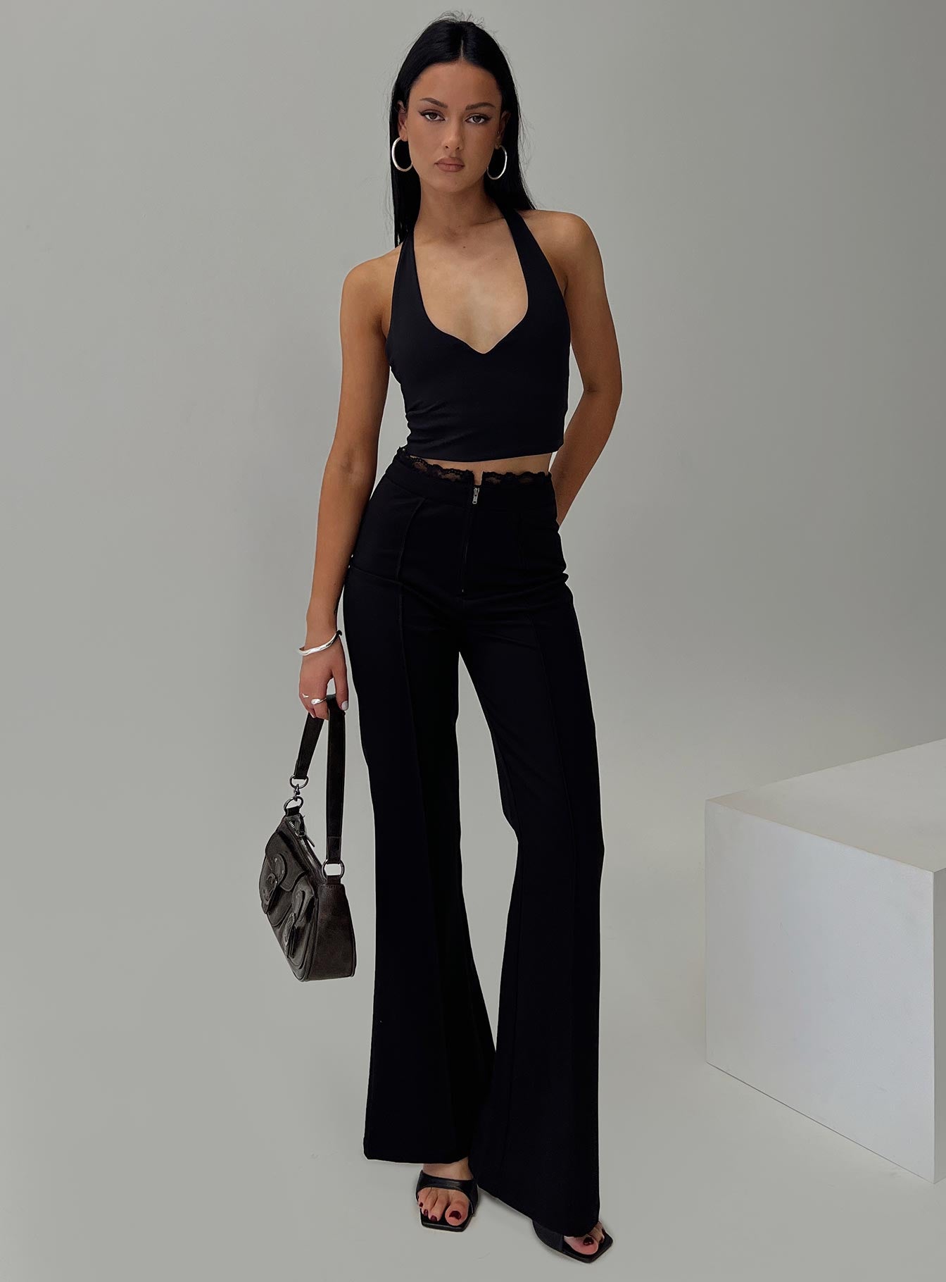 Stellina Slim Fit Flared Pants Black - Image 8