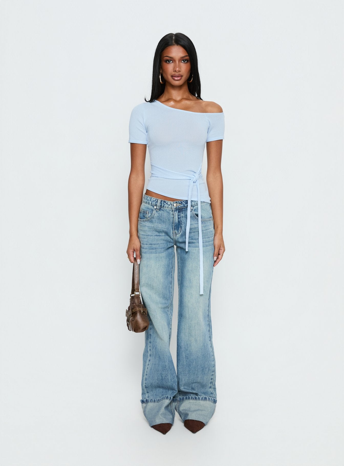 Kastor One Shoulder Short Sleeve Top Pale Blue - Image 9