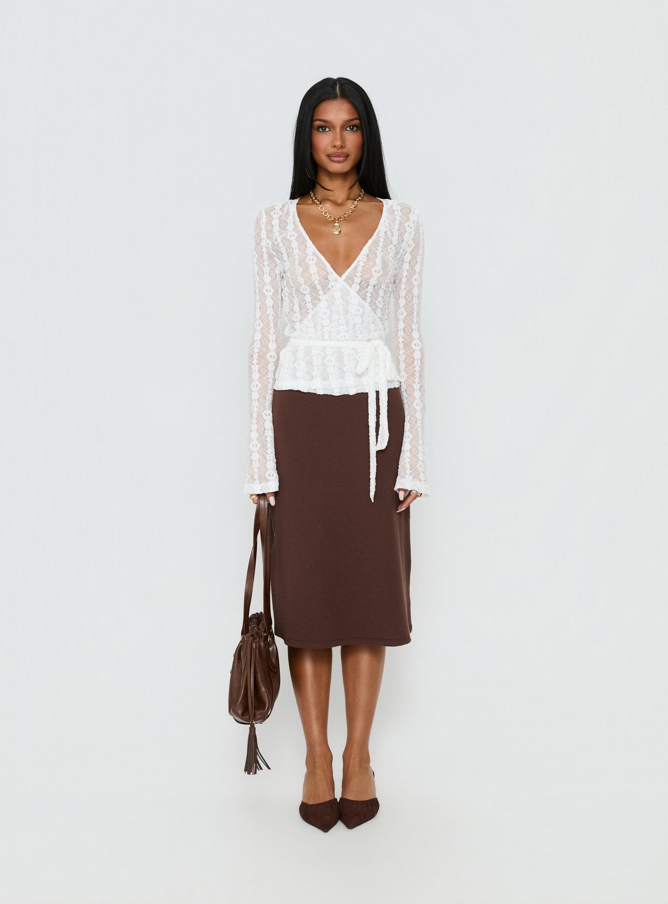Melara Lace Long Sleeve Wrap Top White - Image 8