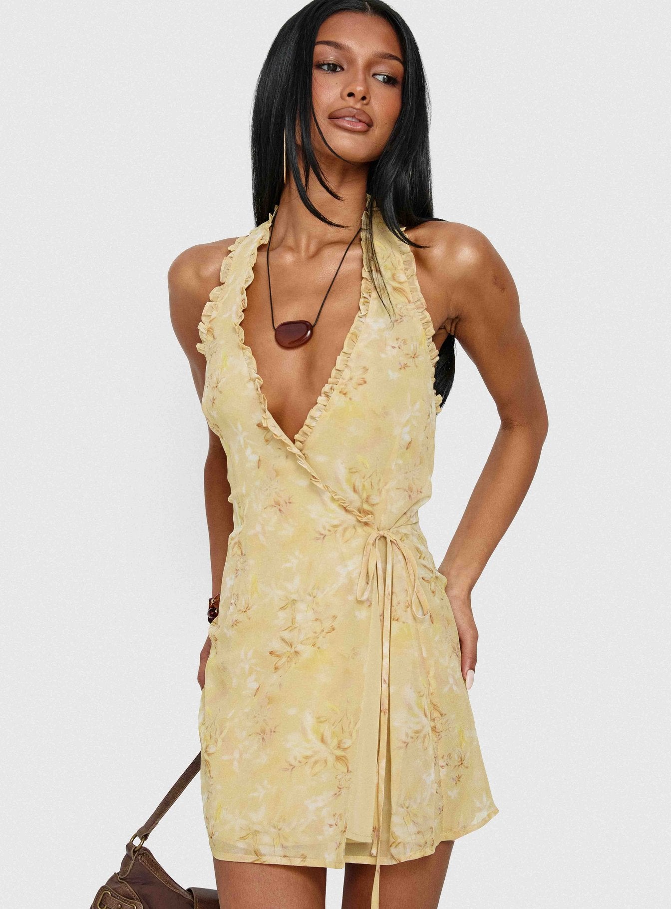 Taija Wrap Mini Dress Yellow Floral - Image 8