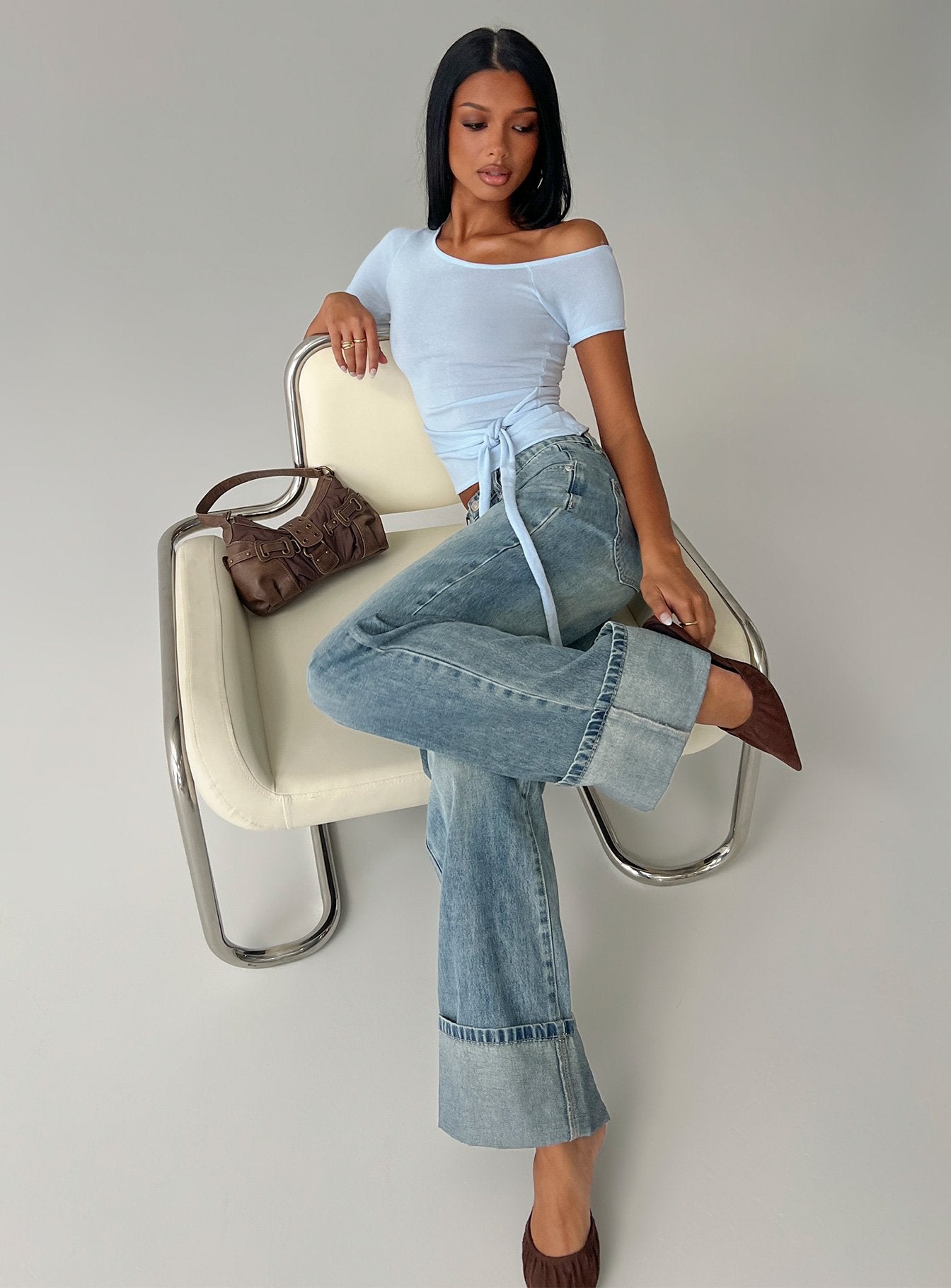 Kastor One Shoulder Short Sleeve Top Pale Blue - Image 8
