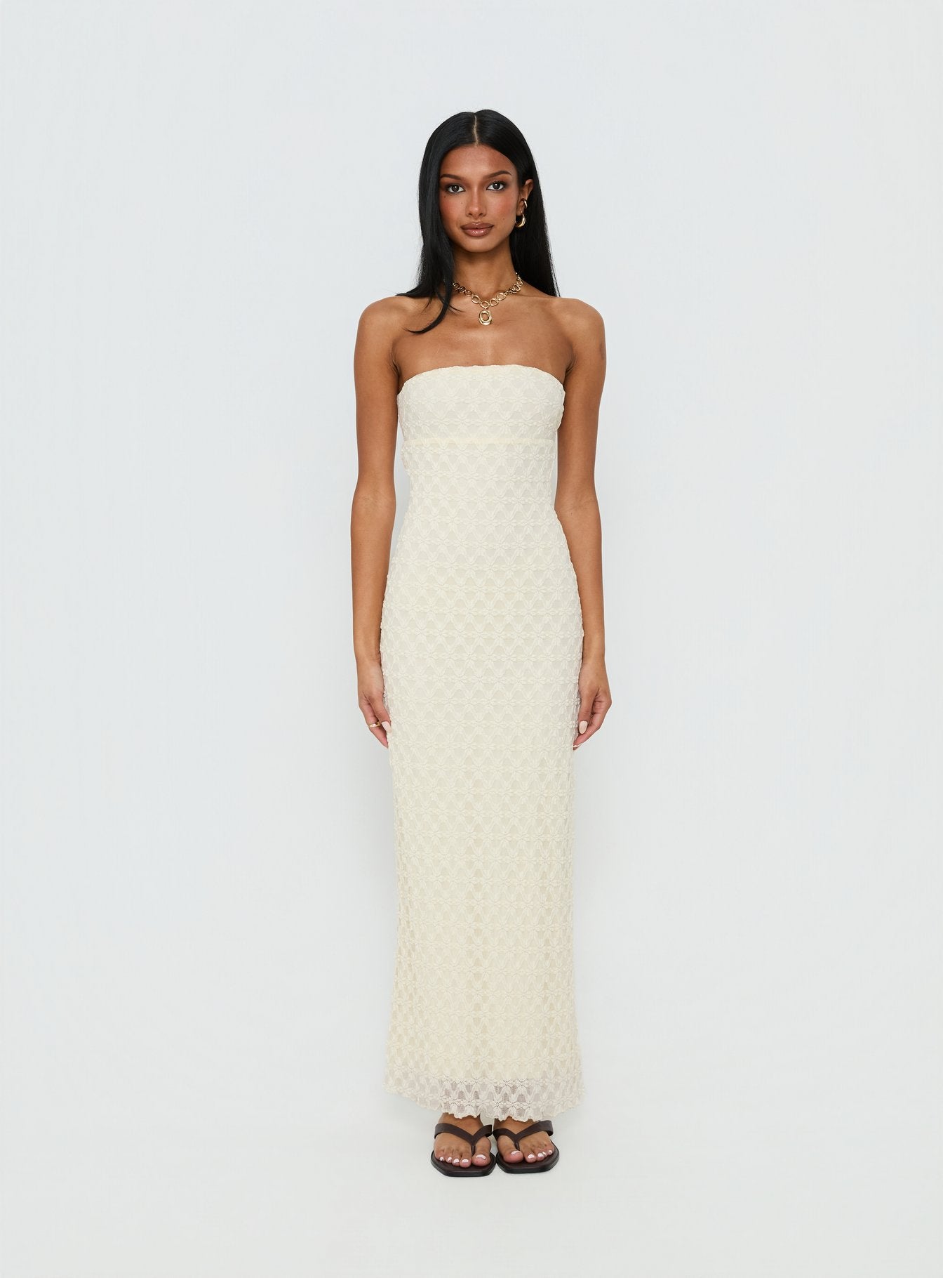 Aryela Strapless Textured Maxi Dress Cream - Image 8
