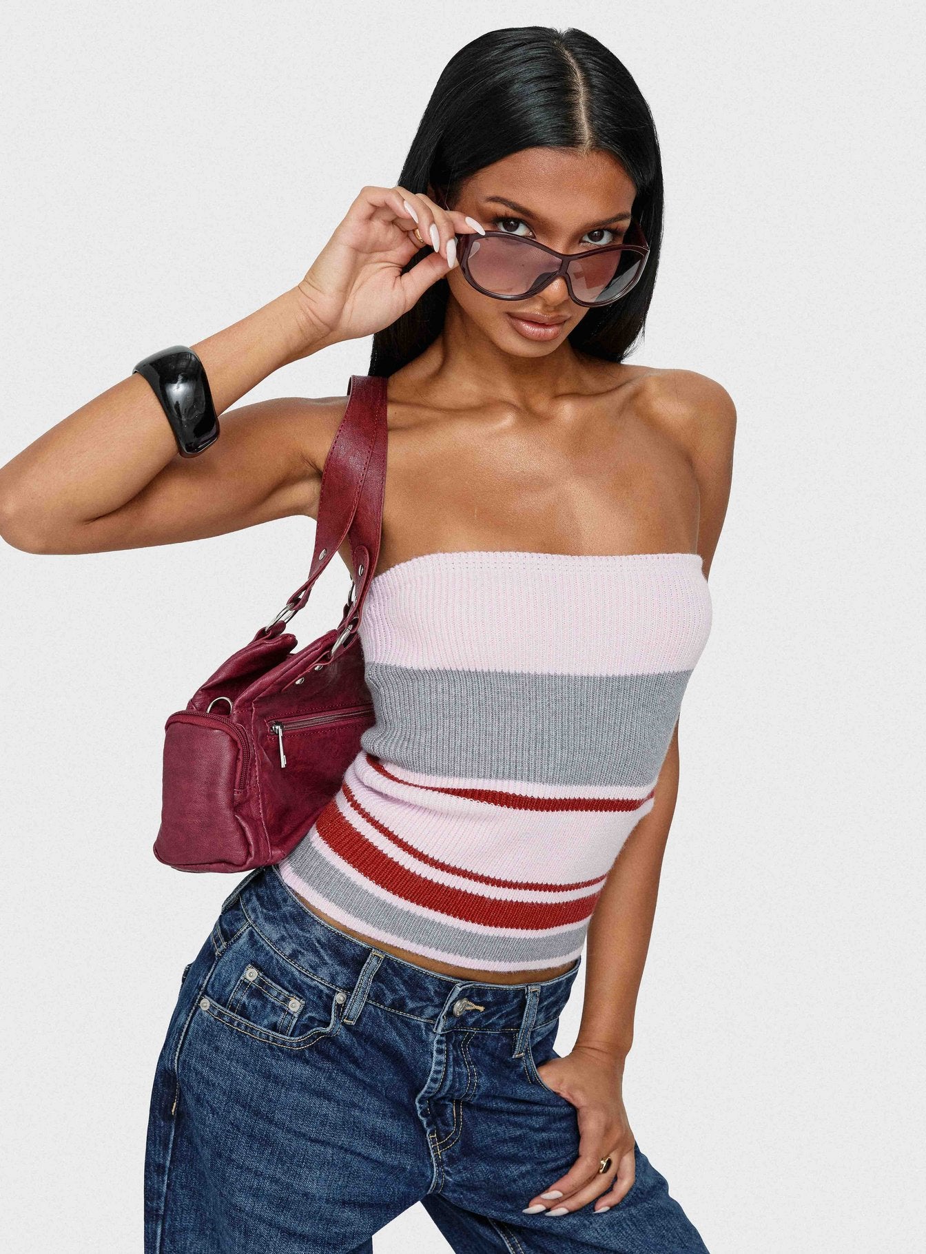 In The Mirror Strapless Top Pink Stripe - Image 8