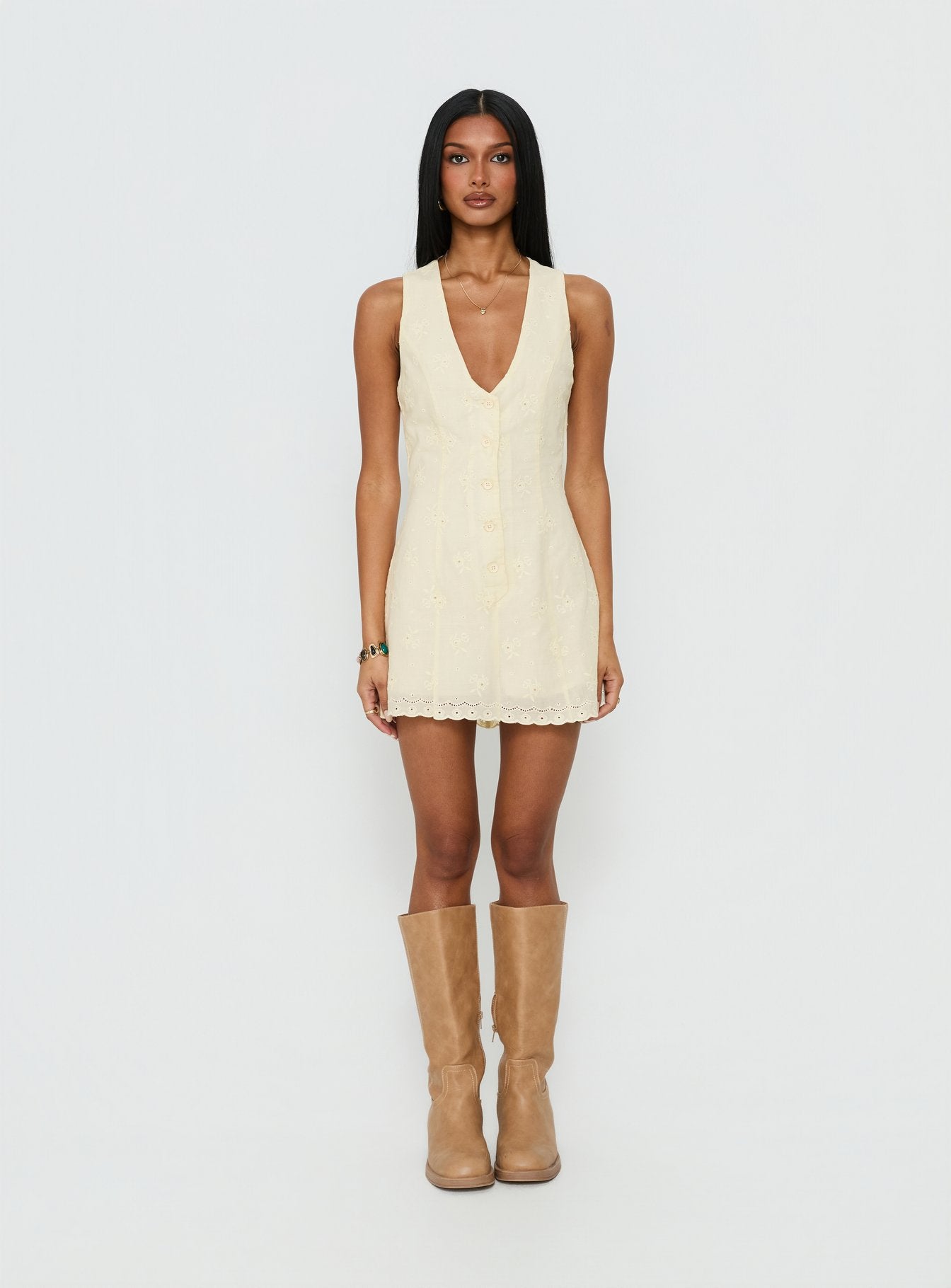 Sylvara Textured Button Up Playsuit Yellow - Image 8