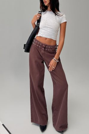 Baccarat Mid Rise Wide Leg Belted Pant Chocolate