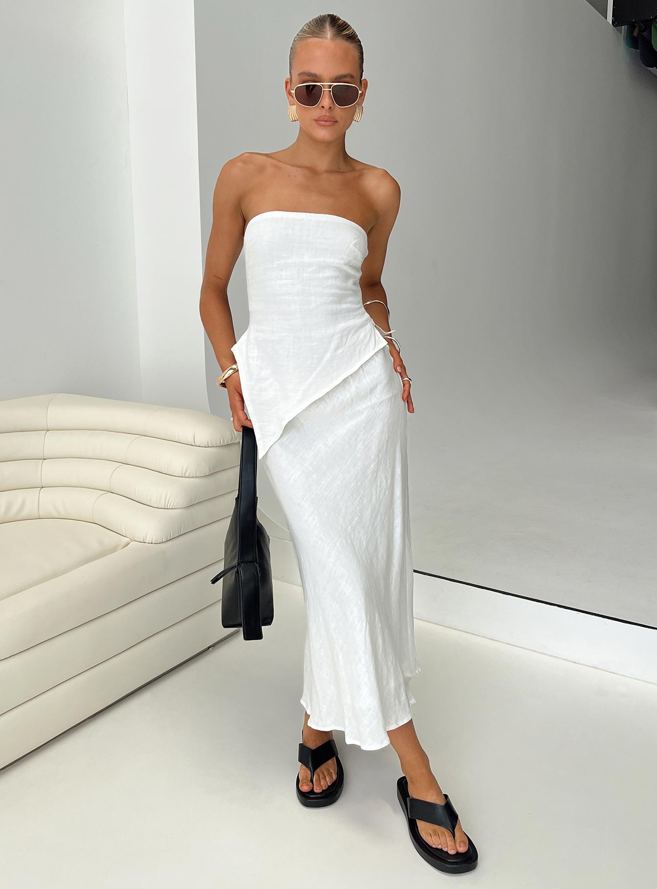 Ermias Linen Blend Midi Skirt White - Image 9