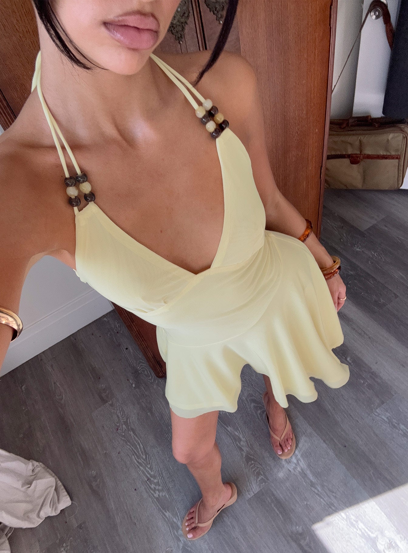 Rush Beaded Asymmetrical Halter Mini Dress Yellow - Image 9