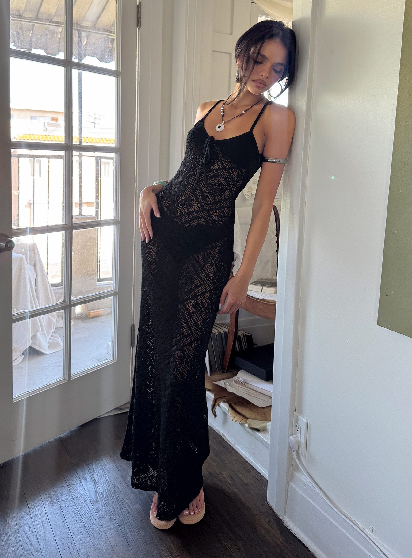 Eminent Crochet Low Back Maxi Dress Black - Image 10
