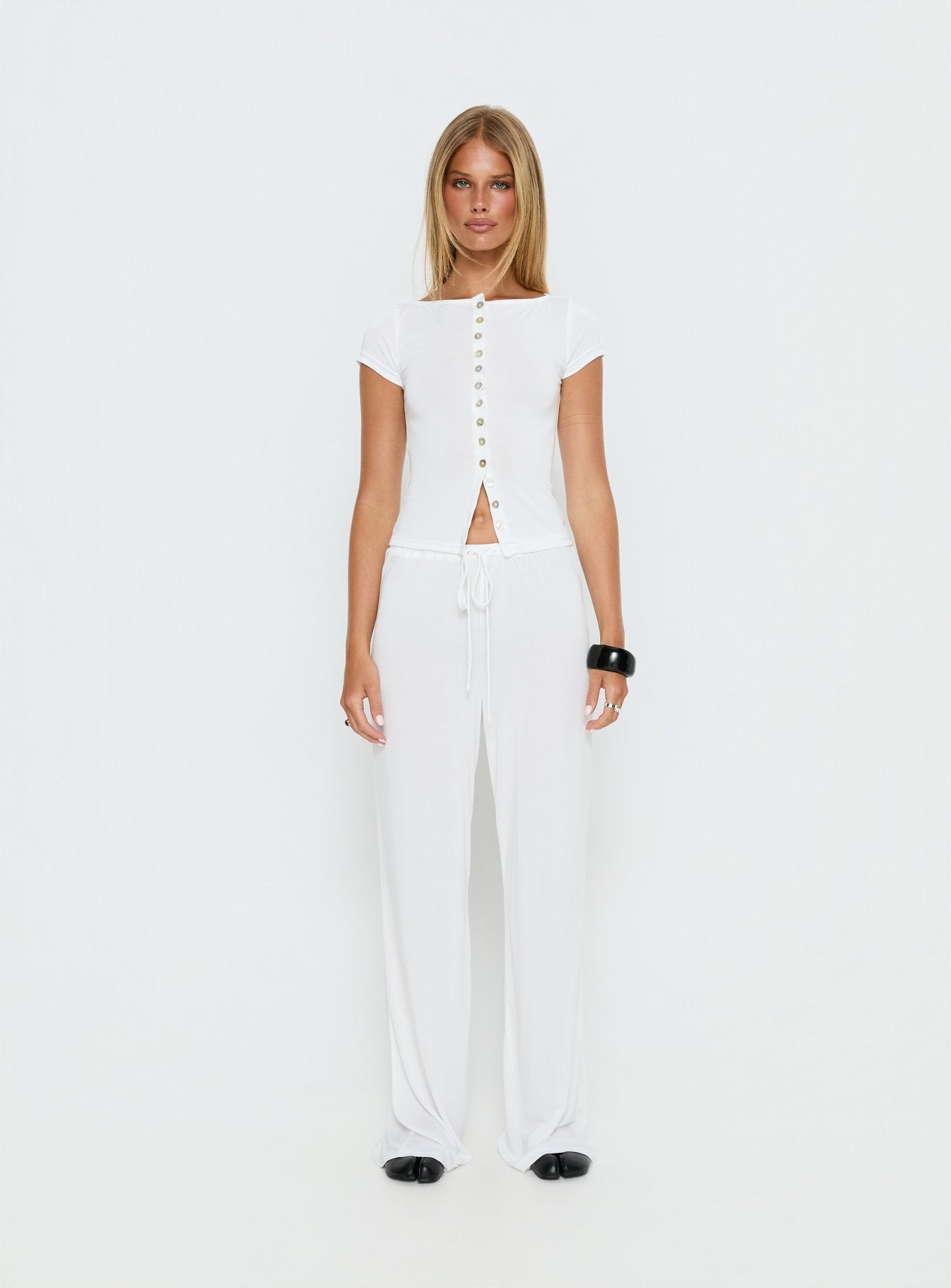 Angellina Jersey Button Down Top White - Image 8
