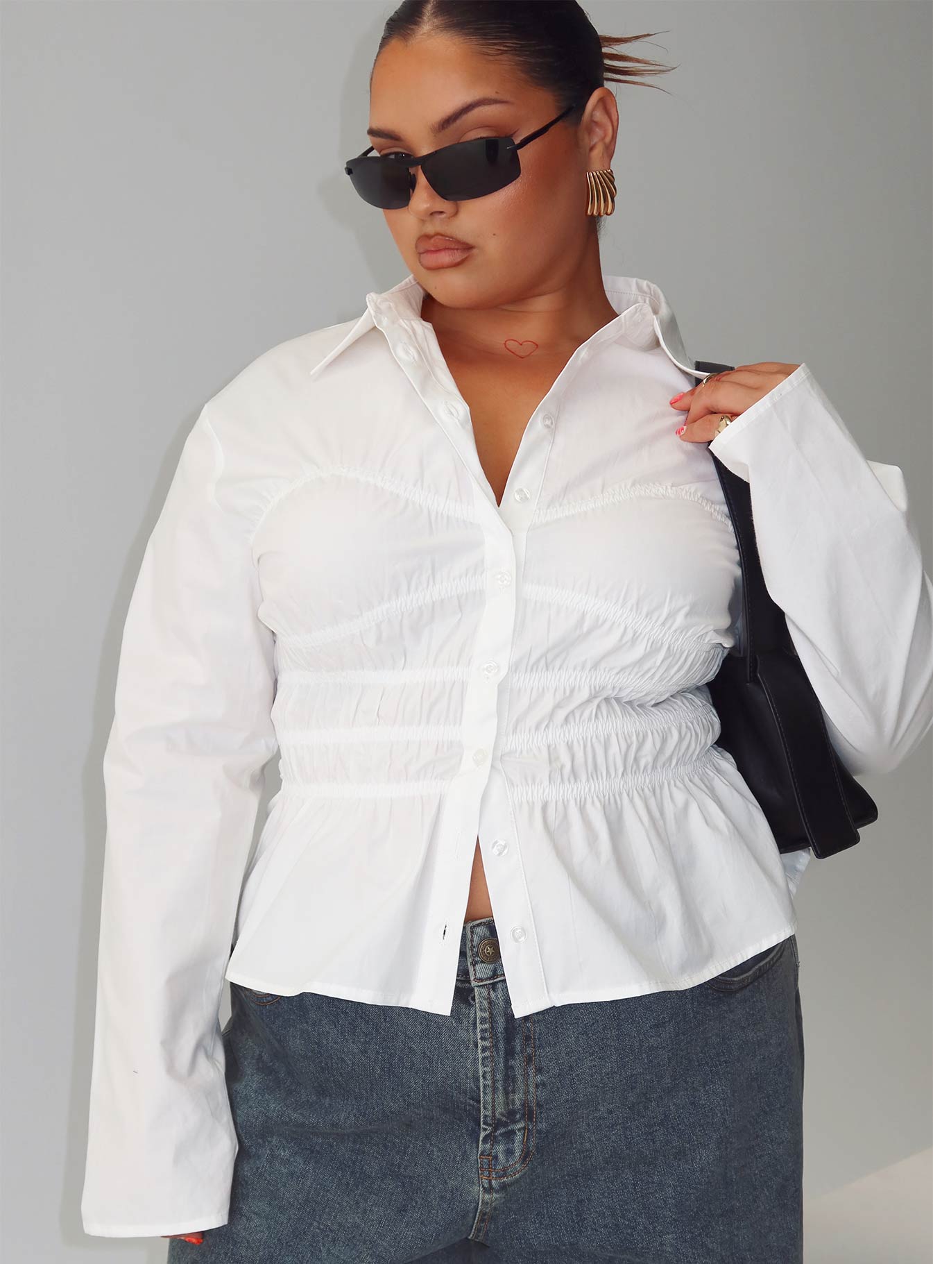 Liesel Shirred Long Sleeve Top White Curve - Image 8