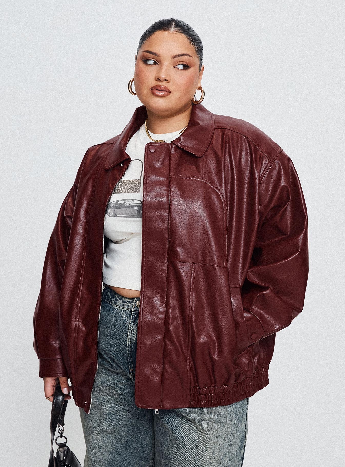 Devija Faux Leather Jacket Burgundy Curve - Image 8