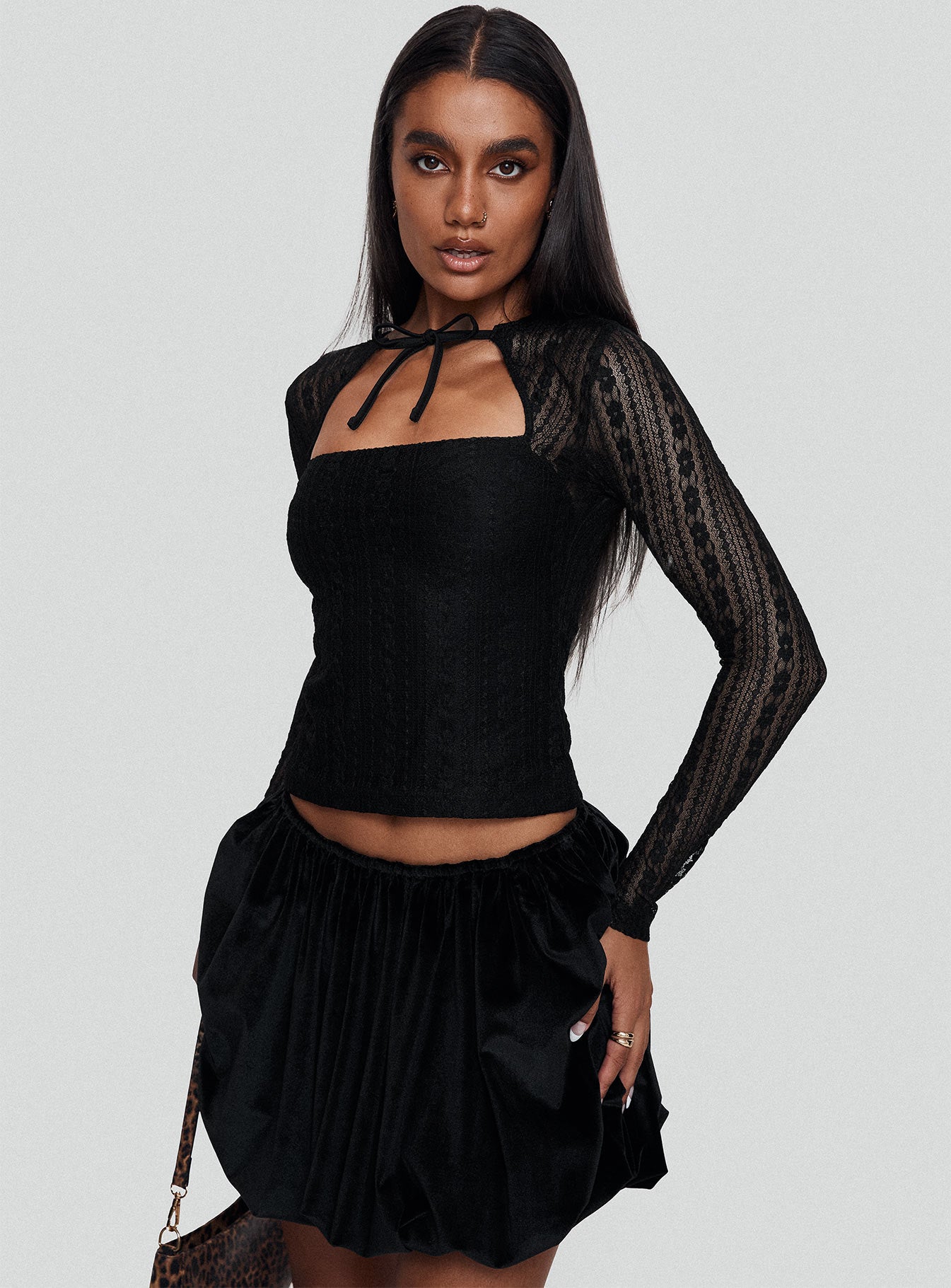Georgiana Bubble Hem Mini Skirt Black - Image 8