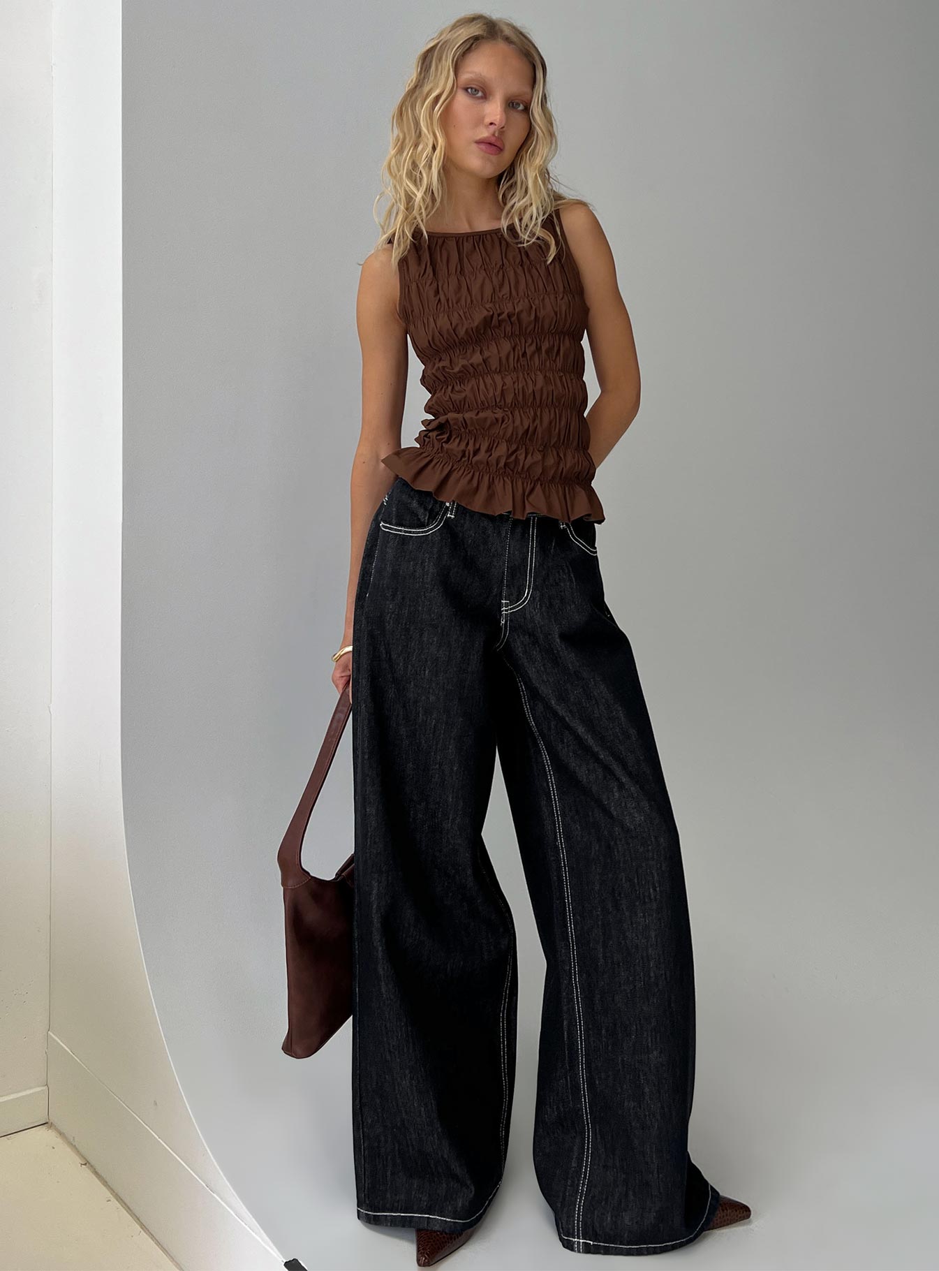 Marleene Shirred Top Chocolate - Image 8