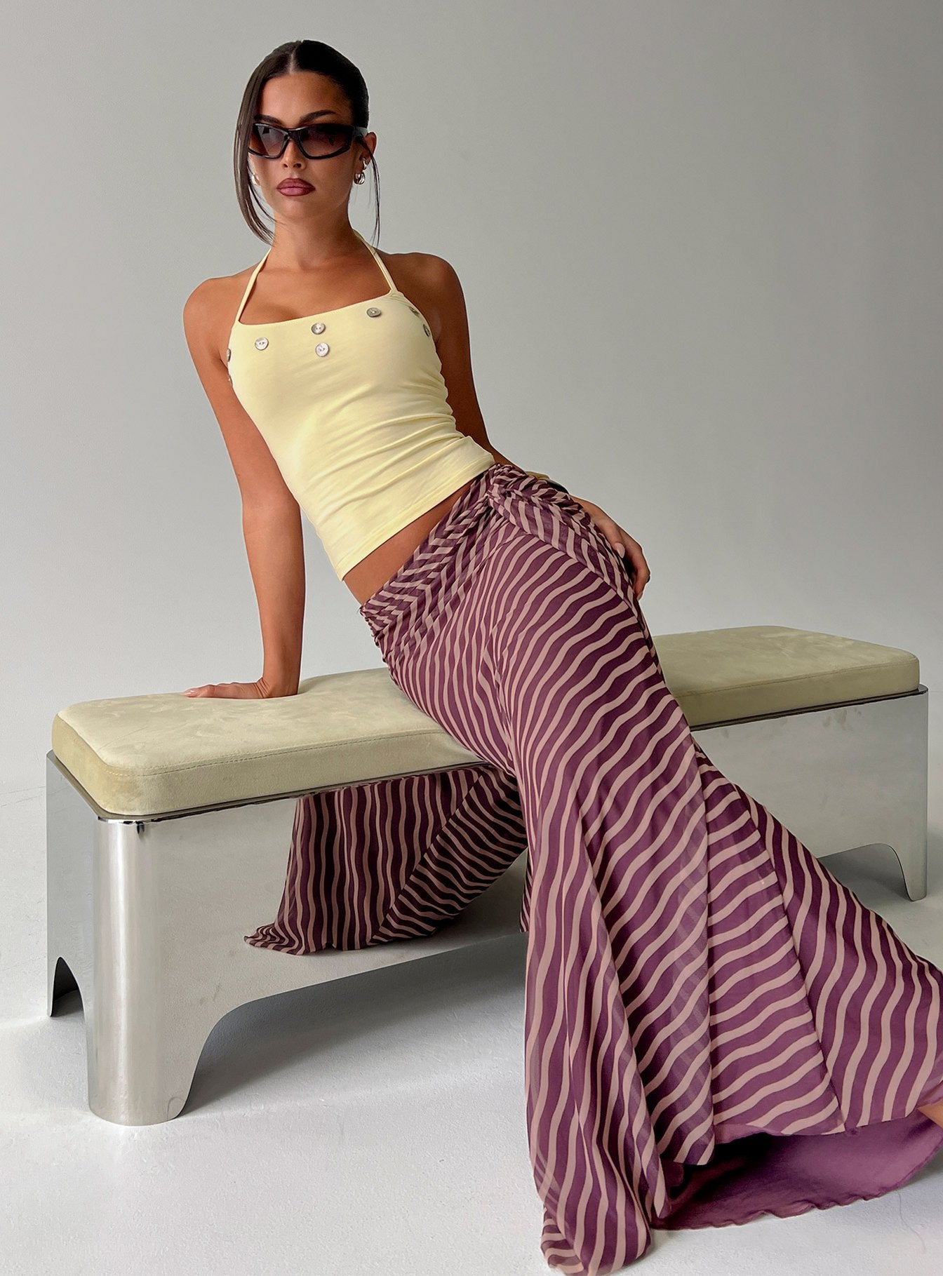Lysandra Button Halter Top Butter Yellow - Image 8