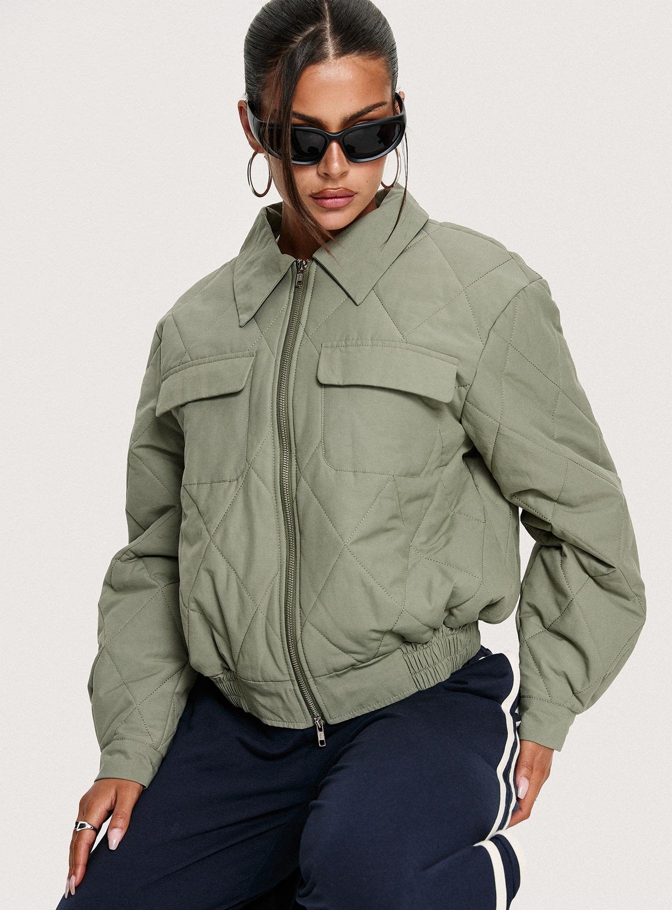 Denvar Quilted Bomber Jacket Green - Image 8