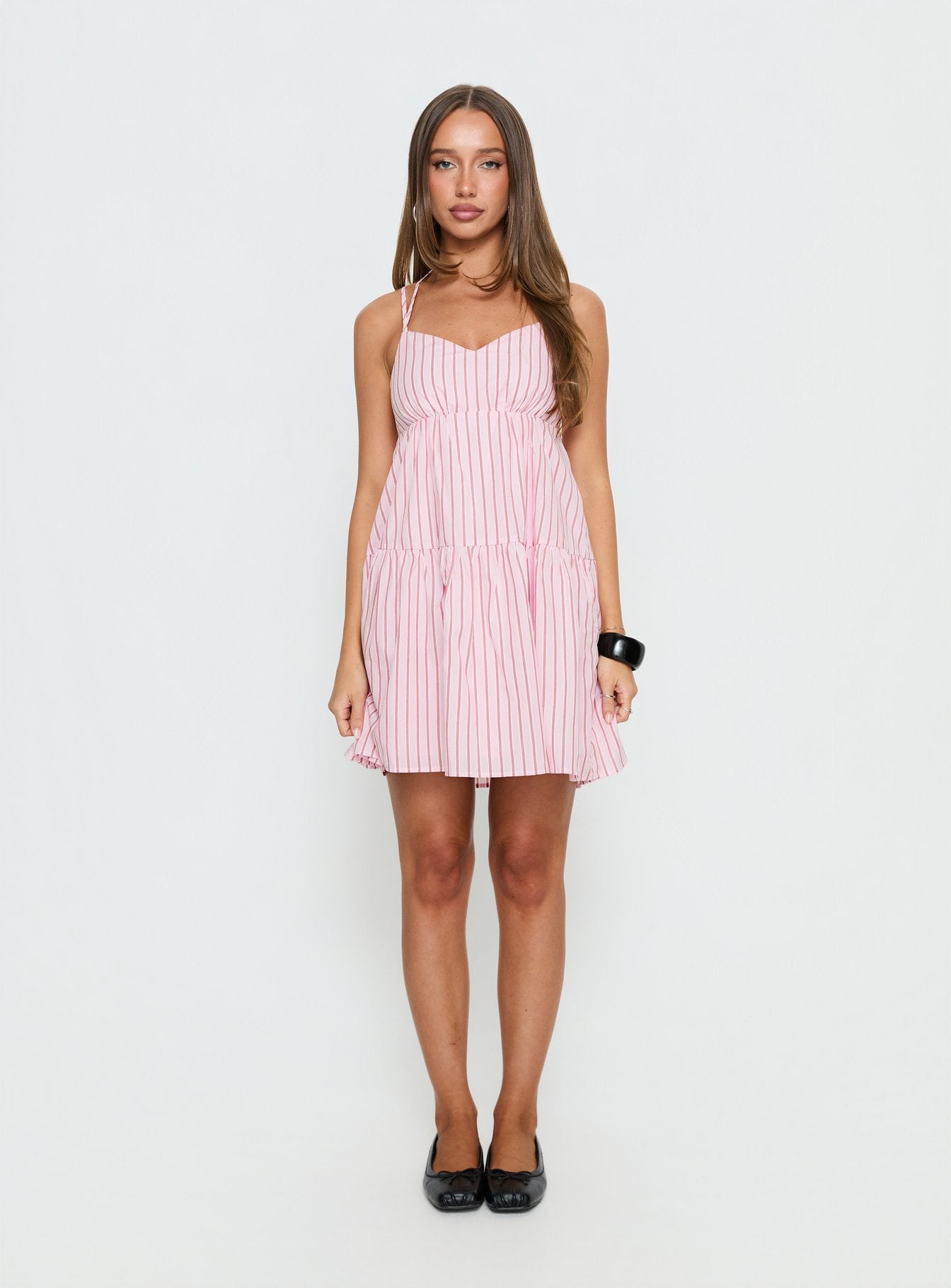 Elisabef Halter Mini Dress Pink Stripe - Image 8