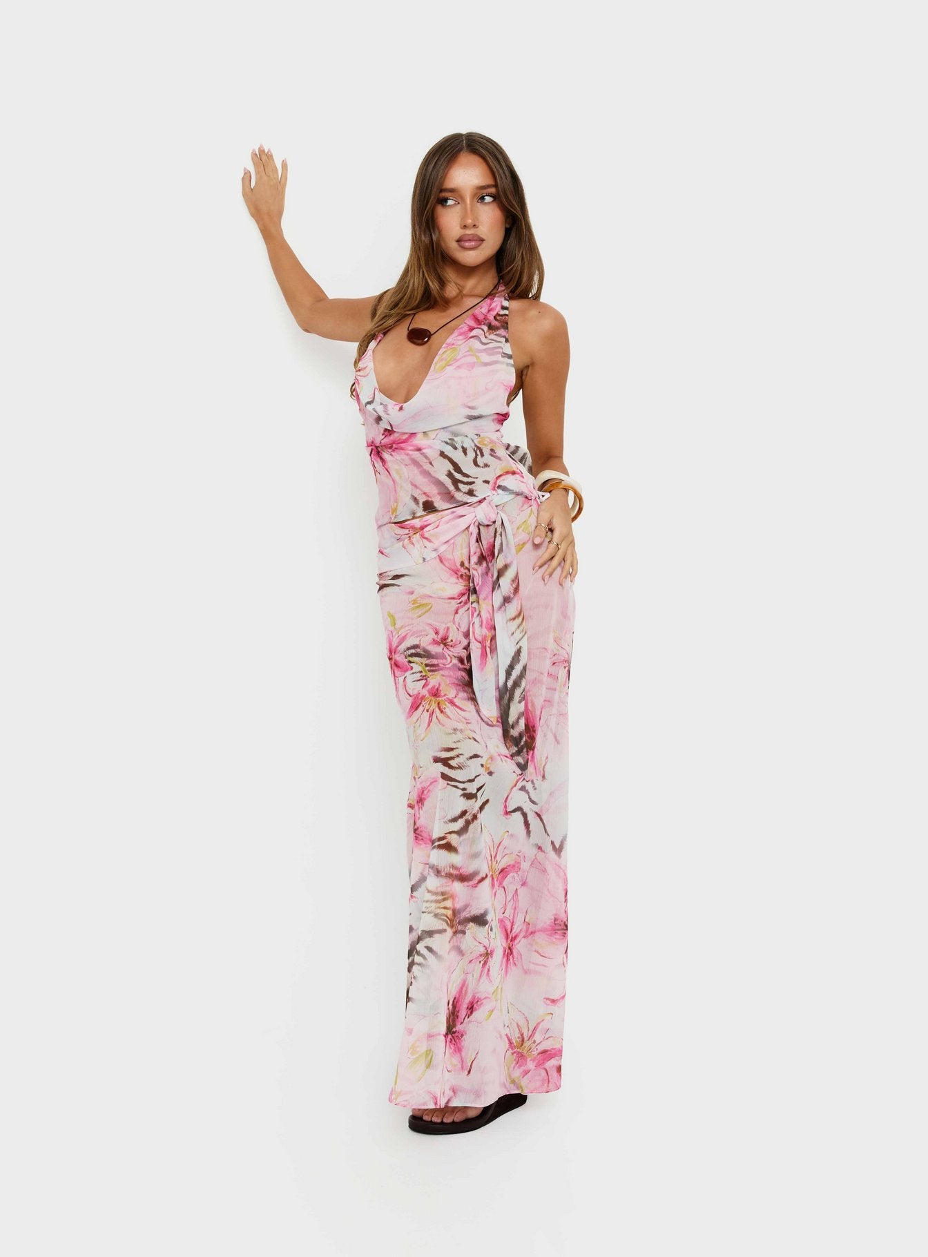 Karzi Chiffon Maxi Skirt Pink Floral - Image 8