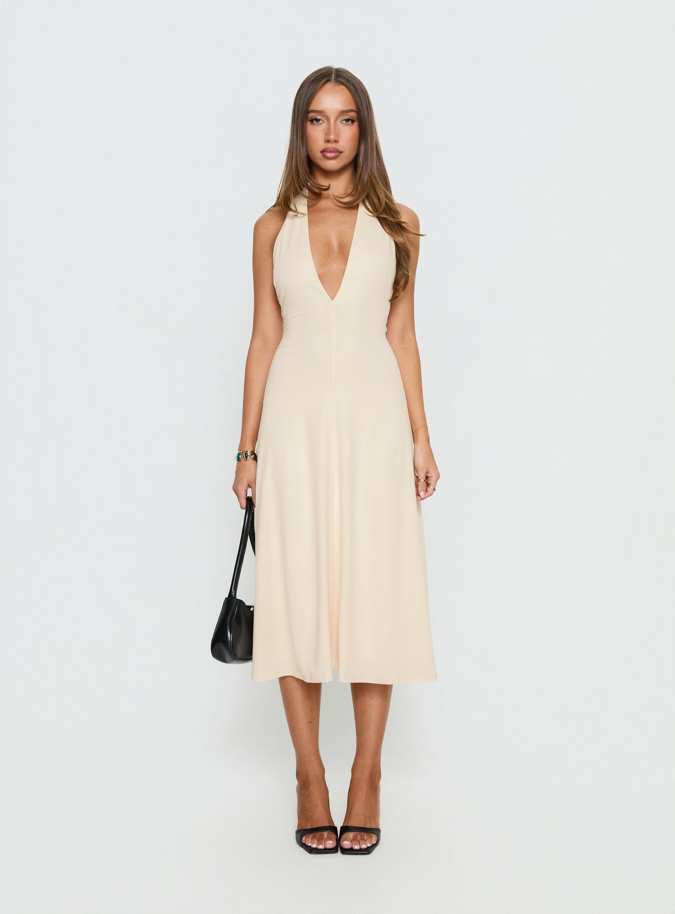 Morganne Halter Plunge Midi Dress Butter - Image 8