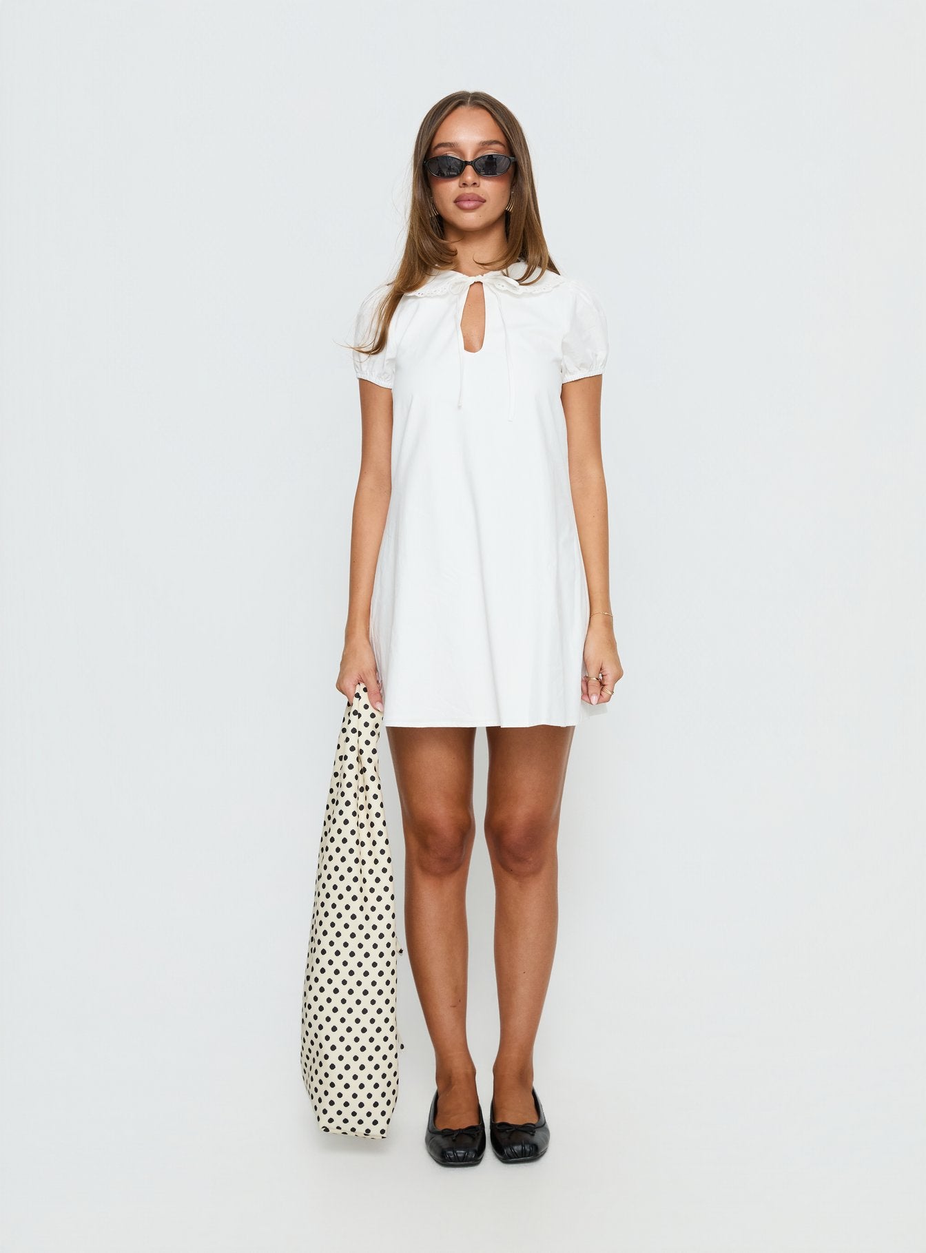 You've Got Mail Lace Trim Keyhole Mini Dress White - Image 8