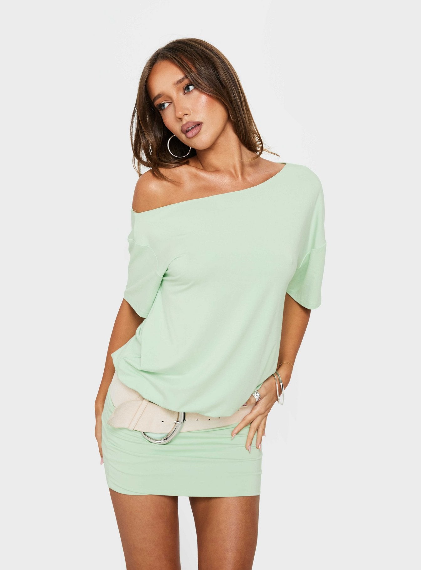 Ashlinn Off Shoulder Drapey Mini Dress Jelly Mint - Image 8