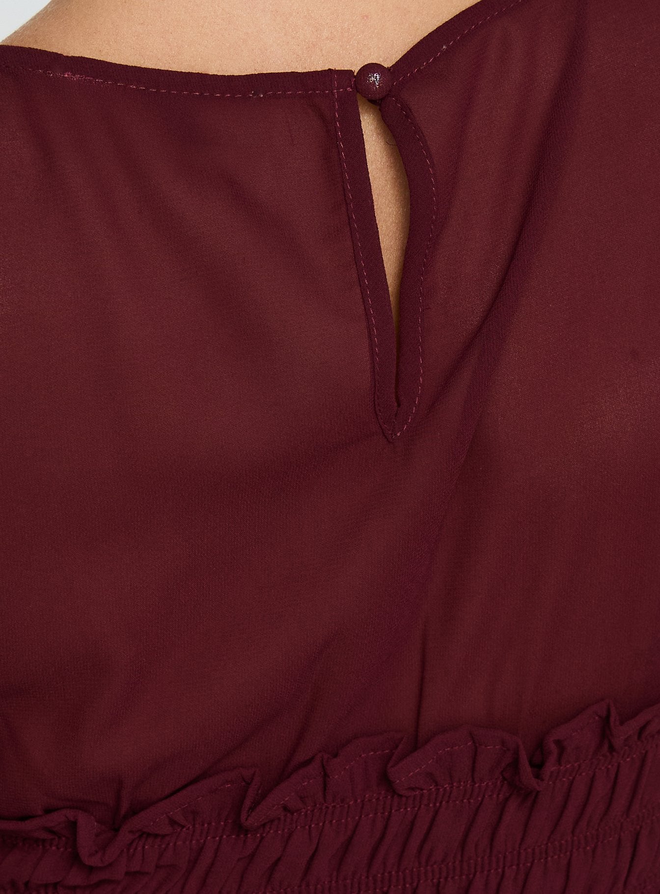 Fever Kiss Chiffon Ruched Top Wine - Image 7