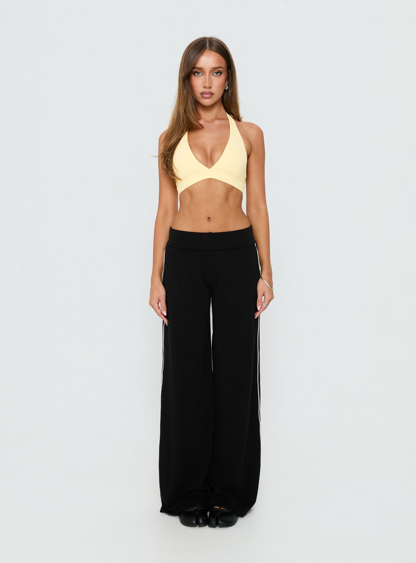 In Motion Active Plunge Halter Crop Top Yellow - Image 7
