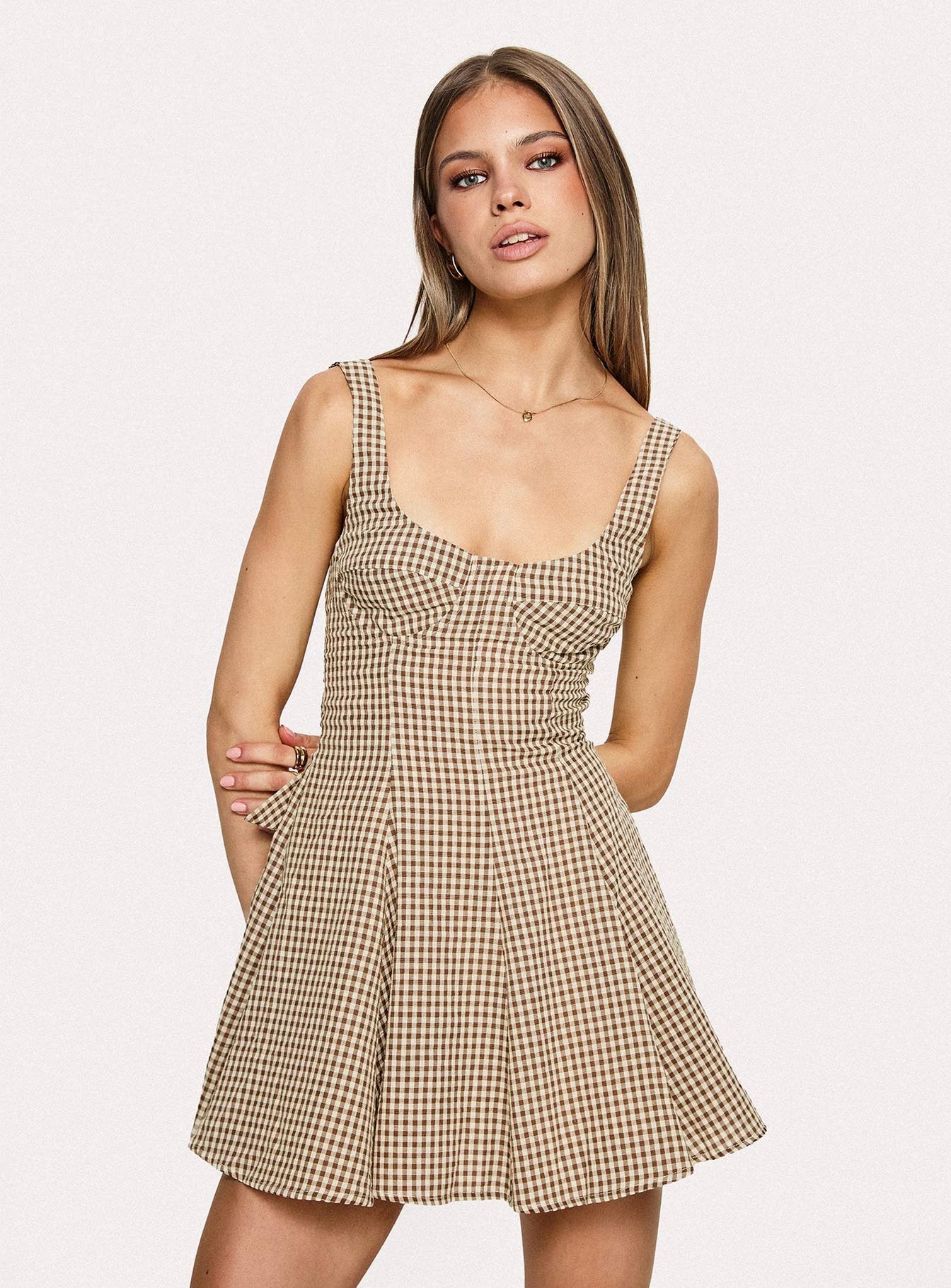 Honeysucker Floaty Playsuit Brown Check - Image 8