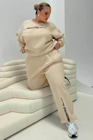Princess Polly Crew Neck Sweatshirt Block / Cursive Text Stone Curve