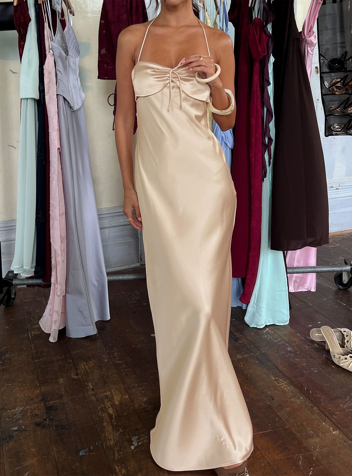 Fireproof Halter Maxi Dress Champagne - Image 8