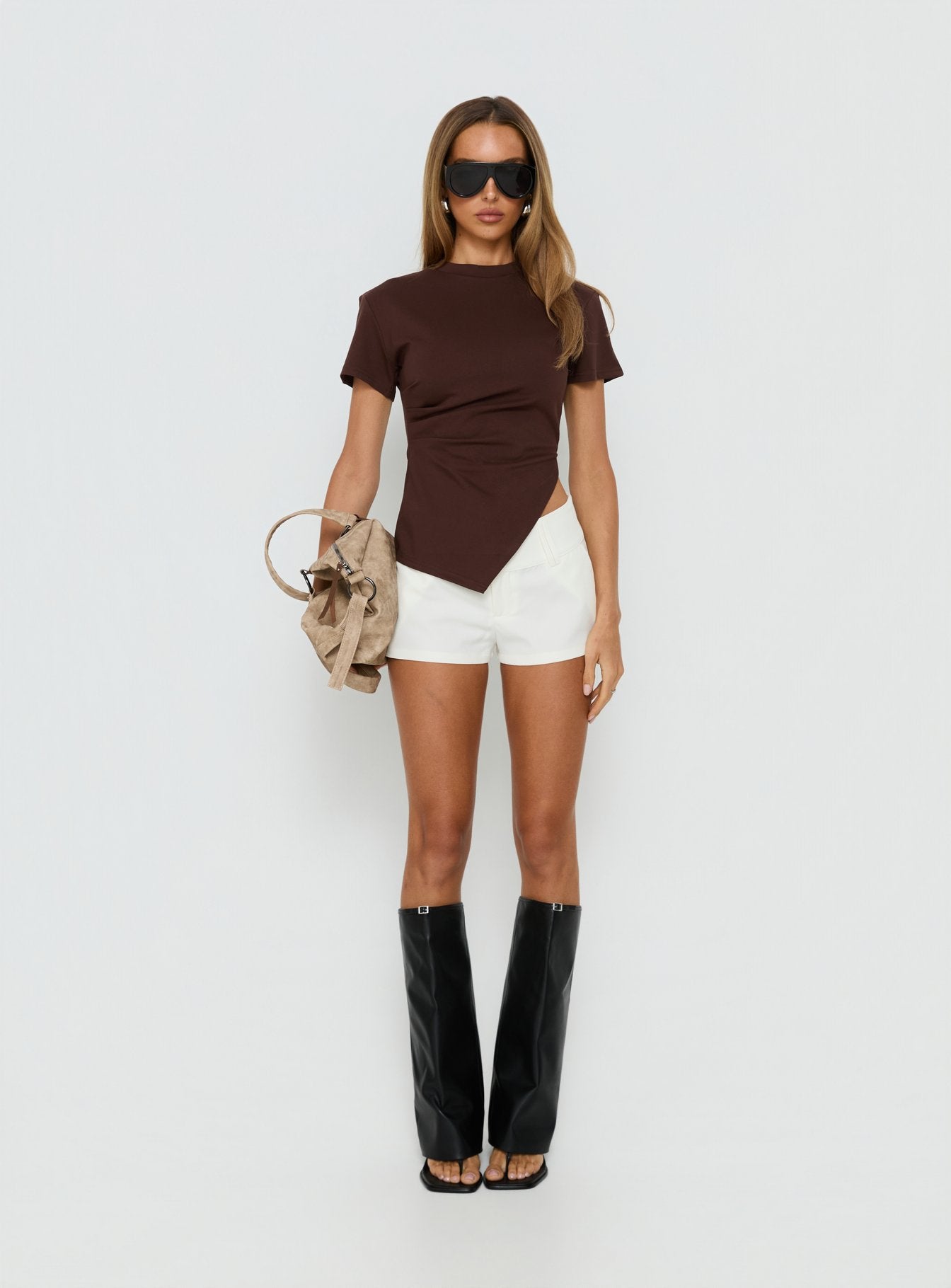 Lioxa Ruched Waist Tee Chocolate - Image 8