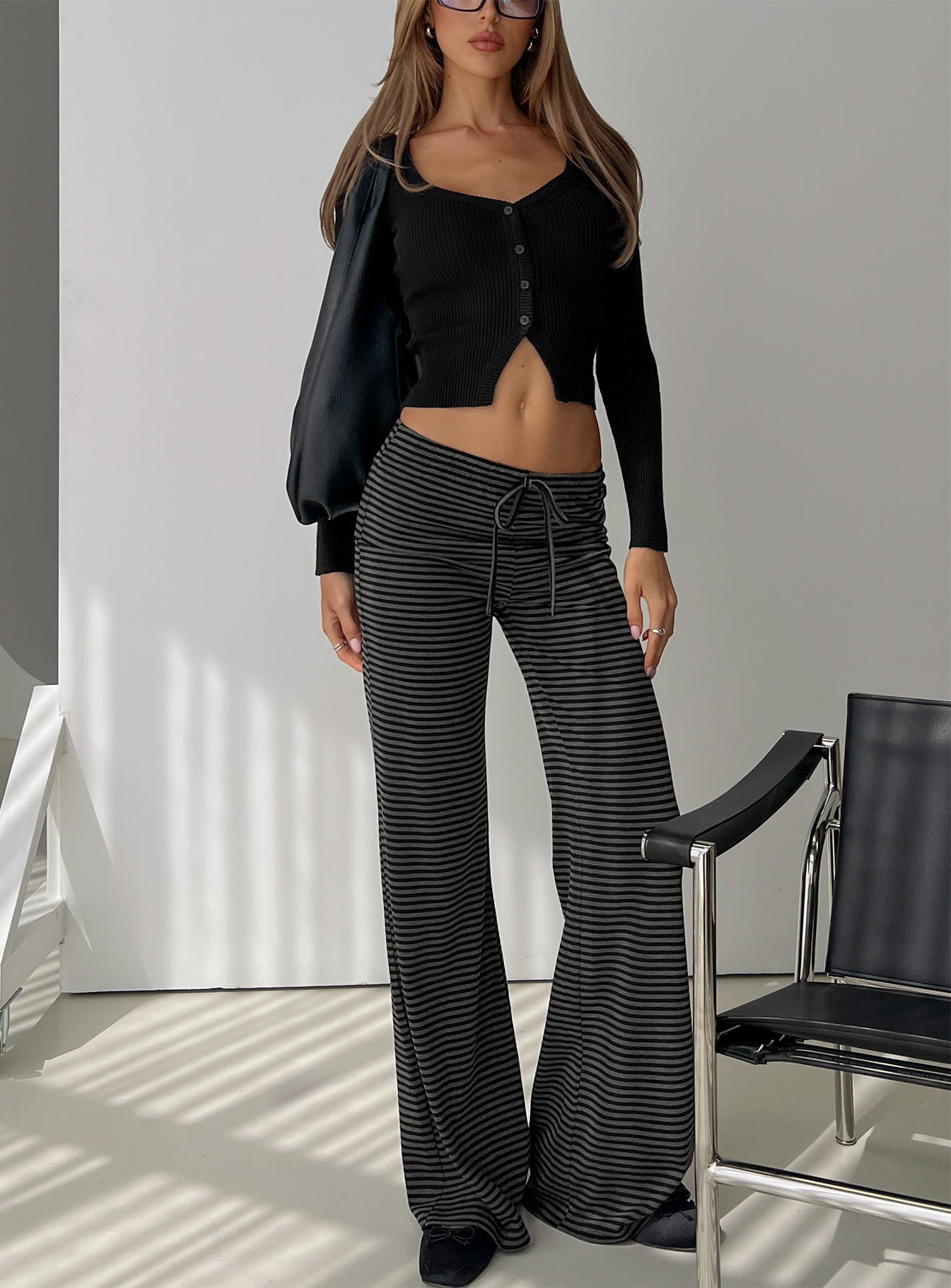 Alfreda Jersey Pants Grey / Black Stripe - Image 8