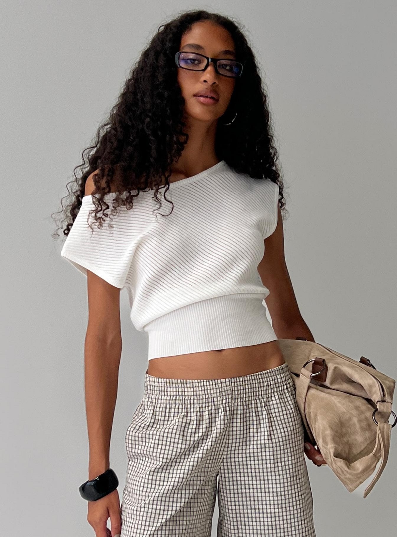 Cloud Tempo Boat Neck Cinched Knit Top White - Image 9