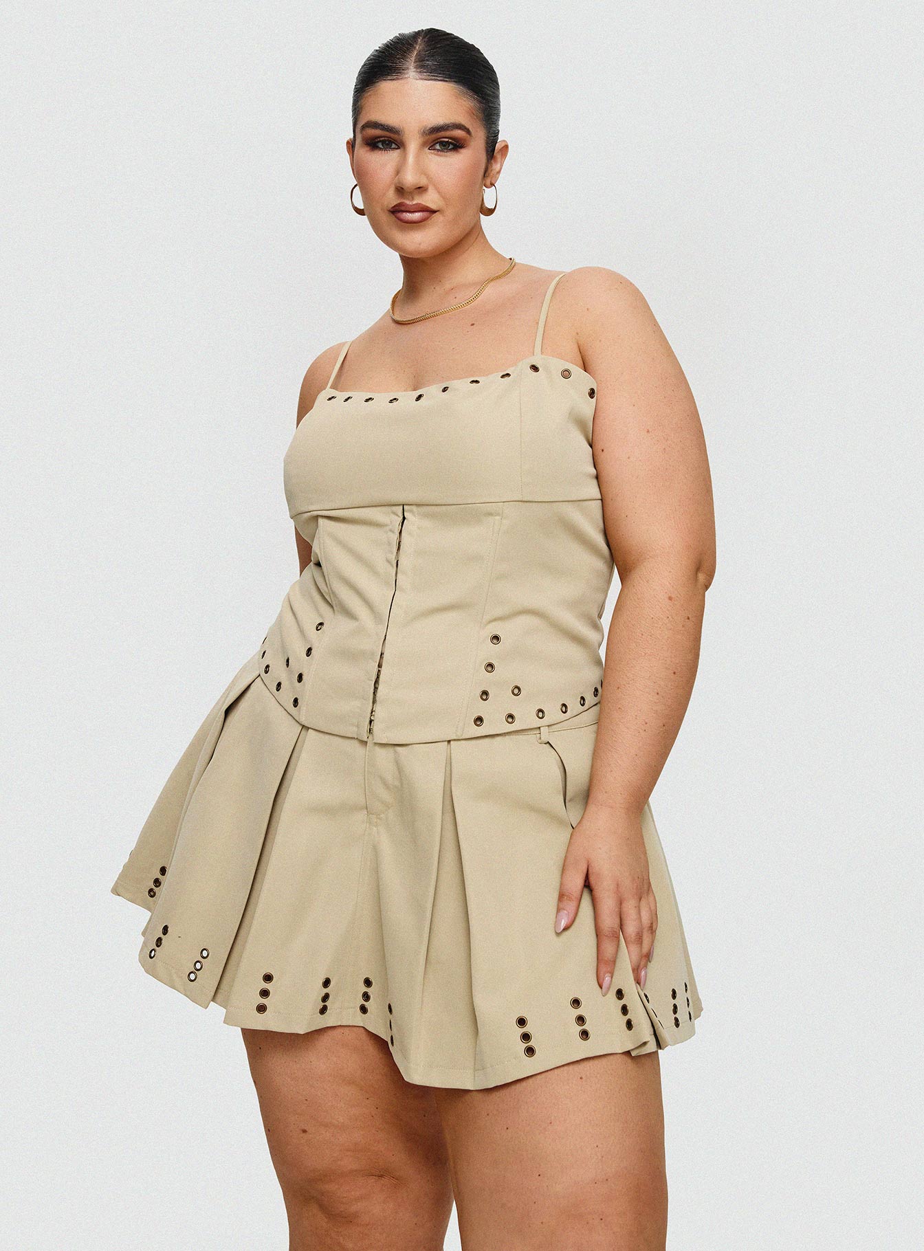 Alinzia Eyelet Corset Top Beige Curve - Image 9