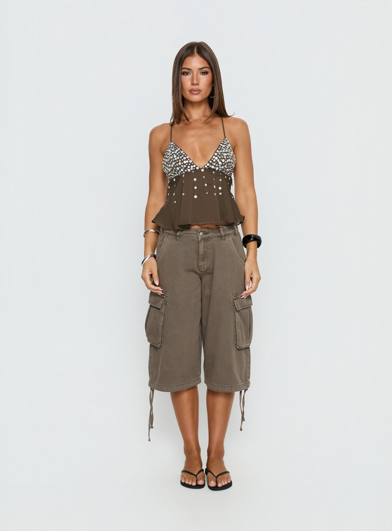 Vinton Button Detail Cami Top Mocha - Image 9