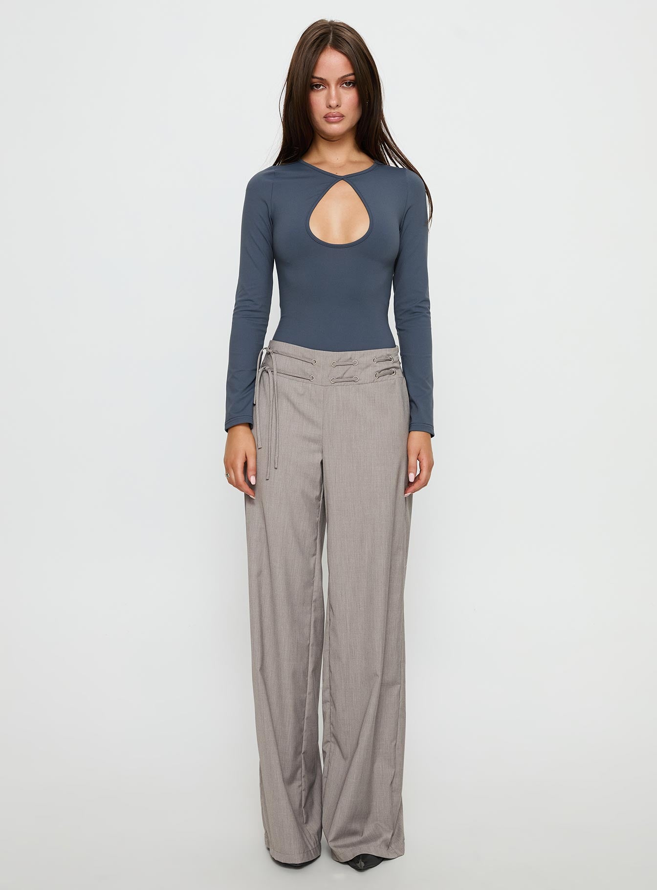 Make It Yours Cut Out Long Sleeve Bodysuit Slate - Image 8