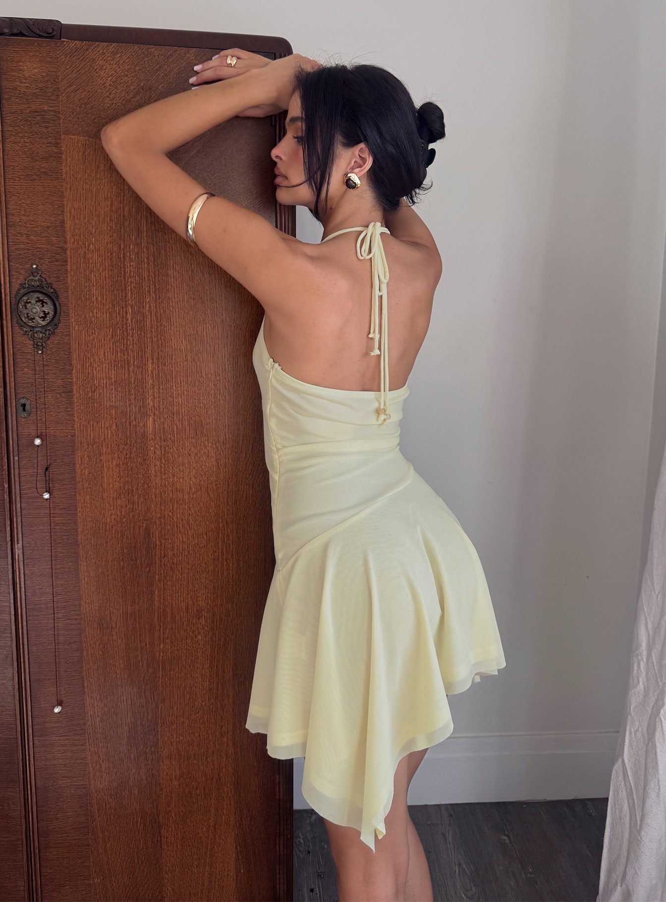 Rush Beaded Asymmetrical Halter Mini Dress Yellow - Image 10