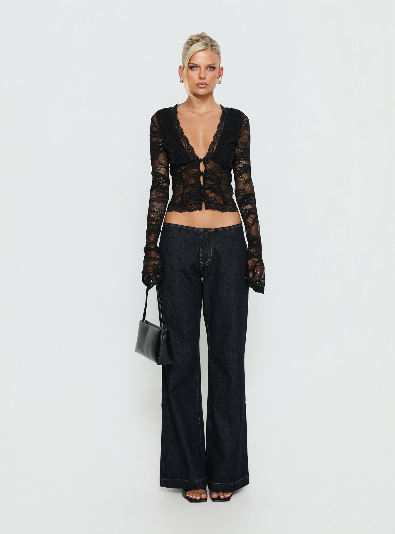 Fenne Lace Long Sleeve Top Black - Image 9