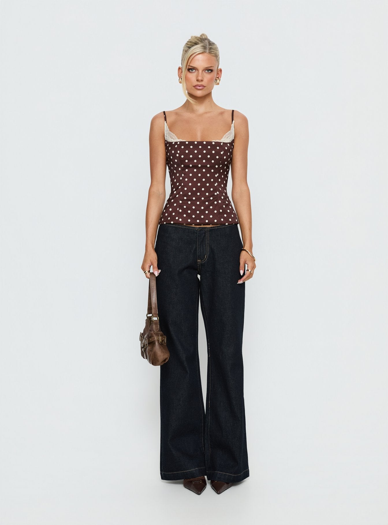 Renaissance Corset Lace Top Brown Polka - Image 9